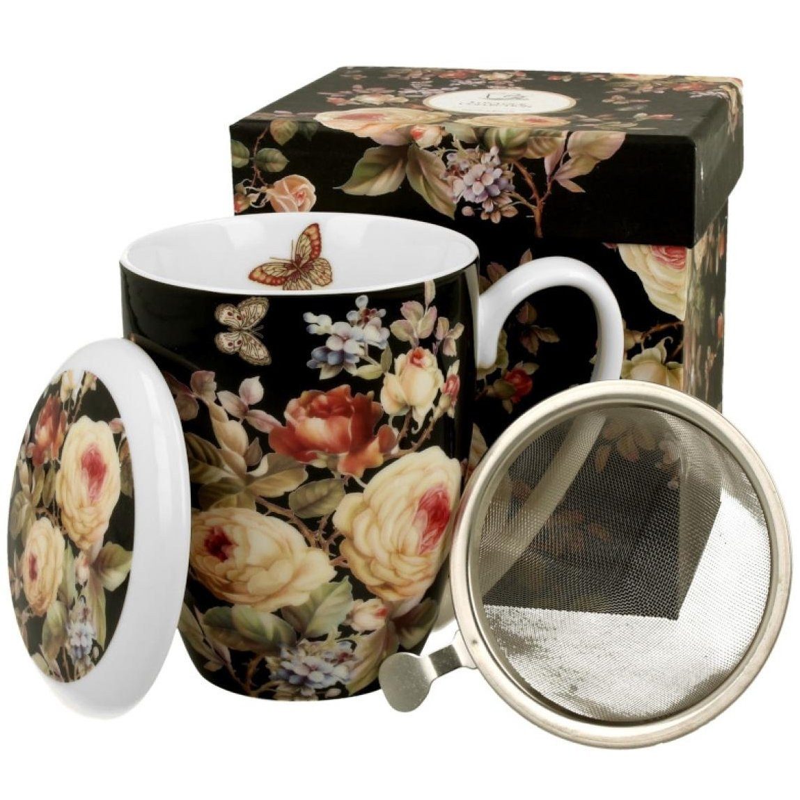 ABYstyle Tasse Duo Tasse vintage Blumen Warda schwarz 320 ml mit Teesieb, Fan Tasse