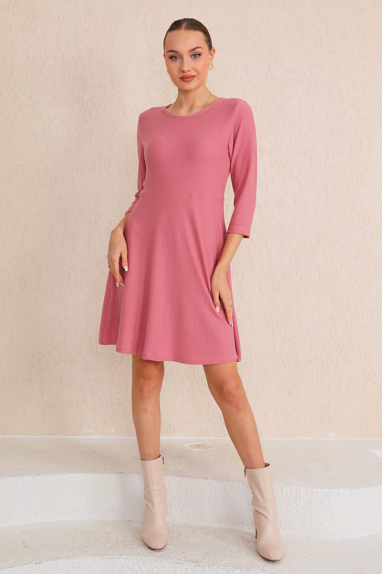 Bongual A-Linien-Kleid Casual Midikleid 3/4-Ärmel, mit Rippstruktur