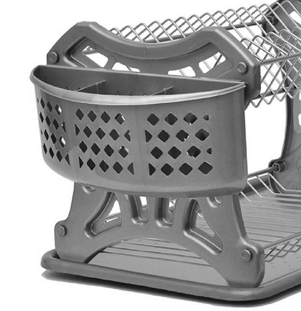 DanDiBo Geräteständer Abtropfgestell Geschirr 2 Etagen Abtropfständer 72424 Abtropfkorb, Abtropfschale Tellertrockner mit Untersetzer und Besteckkorb