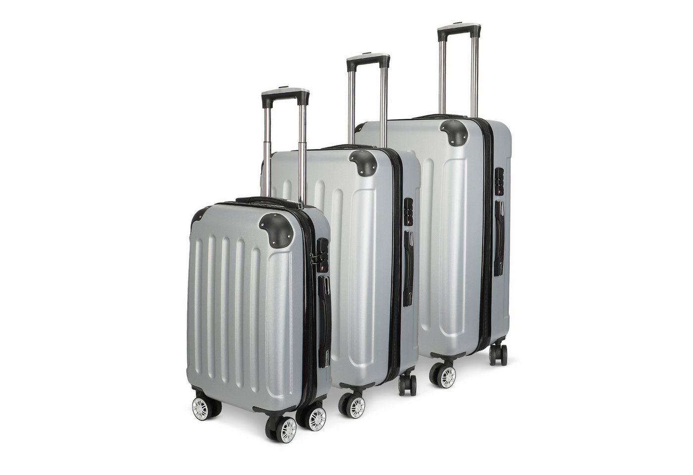 Henunem Kofferset Trolleyset Reisekoffer ABS Hartschalenkoffer mit Zahlenschloss, Hartschalen Rollkoffer,3 tlg,4 Rollen,ABS-Material, grau-A