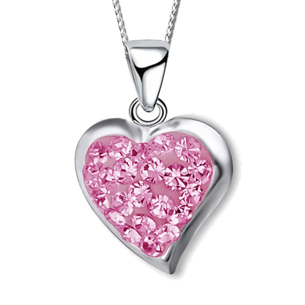 Limana Herzkette echt Sterling Herz Mädchen rosa 925 Frauen 40+5cm Silber K790 Kette Anhänger, Geschenkidee für mit Freundin