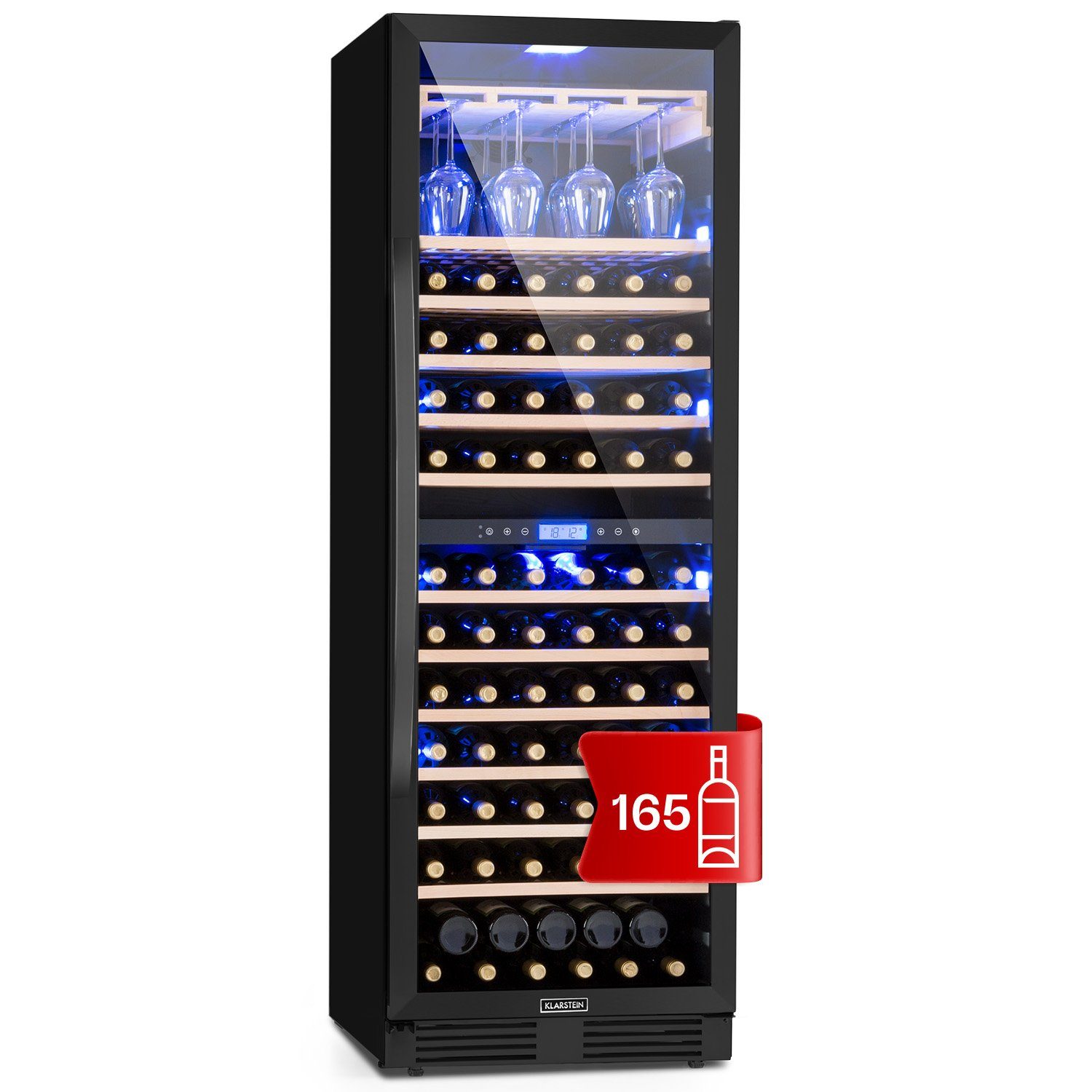 Klarstein Weinkühlschrank Built-in Duo Onyx Weinkühlschrank 425 Ltr, für 162 Standardflaschen á 0,75l,Wein Flaschenkühlschrank Weintemperierschrank Weinschrank Kühlschrank