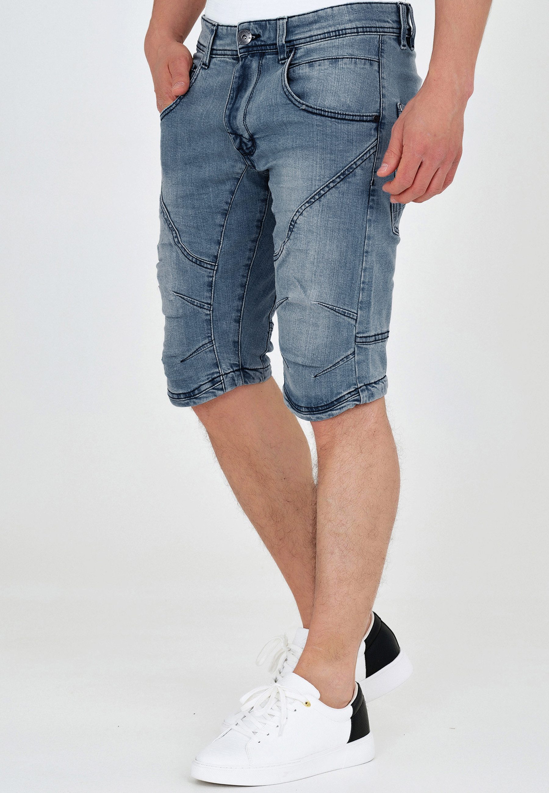 Indicode Jeansshorts Herren Leon Jeans Shorts Herrenshorts Denimshorts mit 5 Taschen