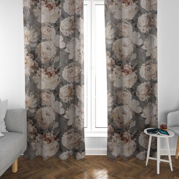 Vorhang SCHÖNER LEBEN. Vorhang Pfingstrosen Rosenblüten grau beige gold 245cm, SCHÖNER LEBEN., Smokband (1 St), blickdicht, Jacquard, handmade, made in Germany, mit Metallic-Effekt, vorgewaschen