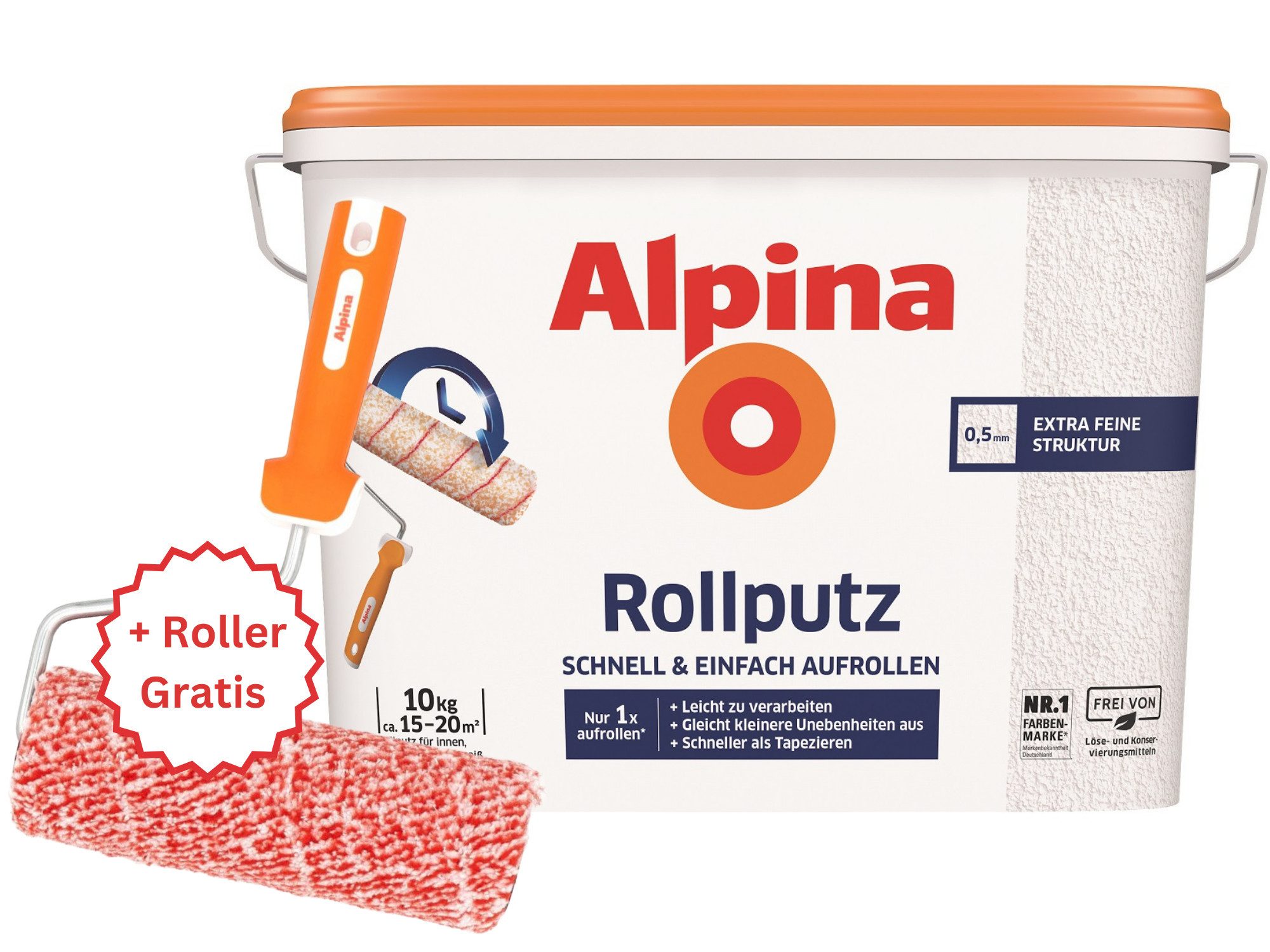 Alpina Dispersions-Silikatputz - SET - Rollputz 10KG + Roller gratis (Set)