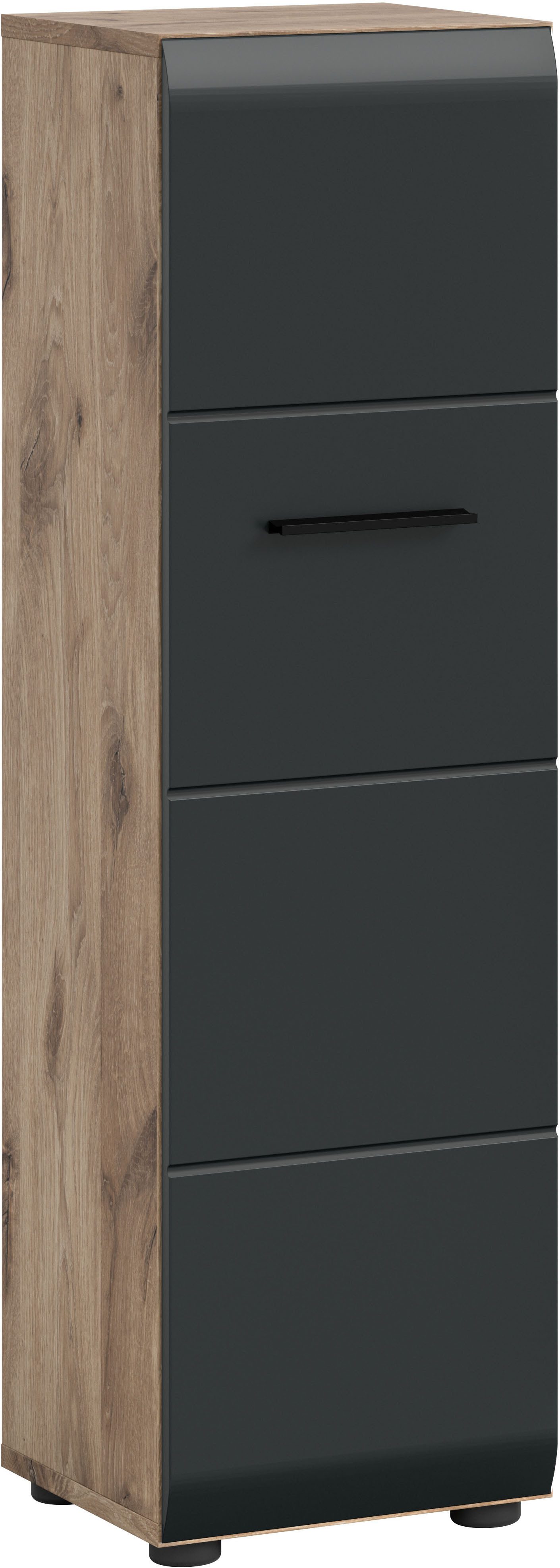 welltime Stauraumschrank FLORENZ, Höhe 106 cm, 1 Tür, 4 Fächer, stehend & hängend montierbar (1-St., TOPSELLER) Türanschlag wechselbar, hochwertige MDF Front, Badschrank, Bad