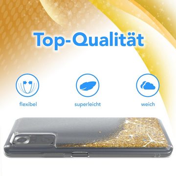 EAZY CASE Handyhülle Liquid Glittery Case für Xiaomi Redmi Note 10 Pro 6,67 Zoll, Durchsichtig Back Case Handy Softcase Silikonhülle Glitzer Cover Gold