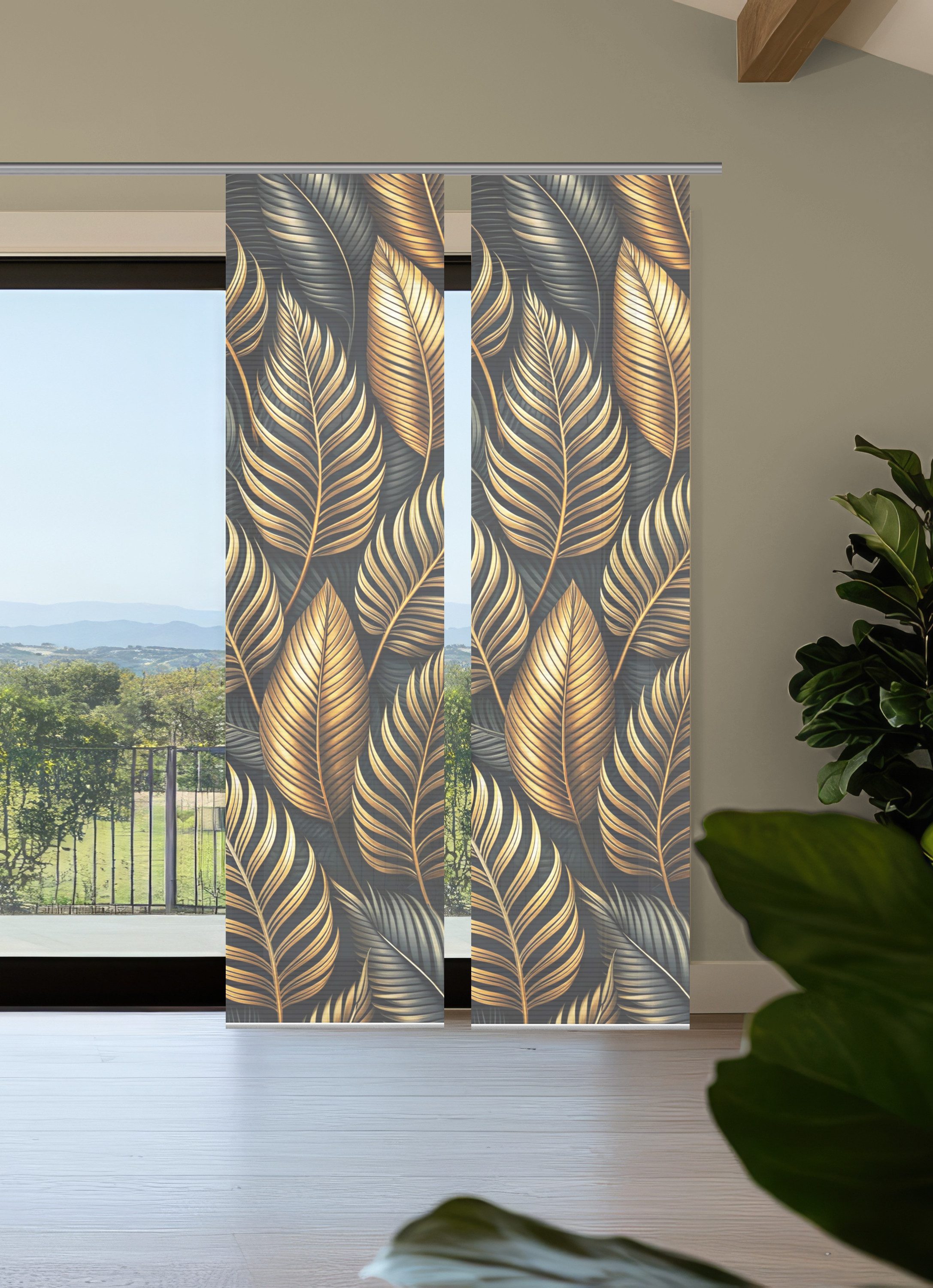 HOME in green Schiebegardine ZEDRIC (2 St), Paneelwagen, halbtransparent, Bambusoptik, SET, recycelt, Digitaldruck