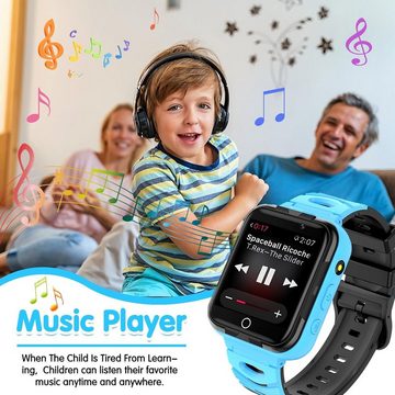 Smooce 24 Spiele Musik Smartwatch für Kinder Smartwatch (1,54 Zoll), mit SOS Zweifachkamera Taschenlampe Rekorder Video Wecker