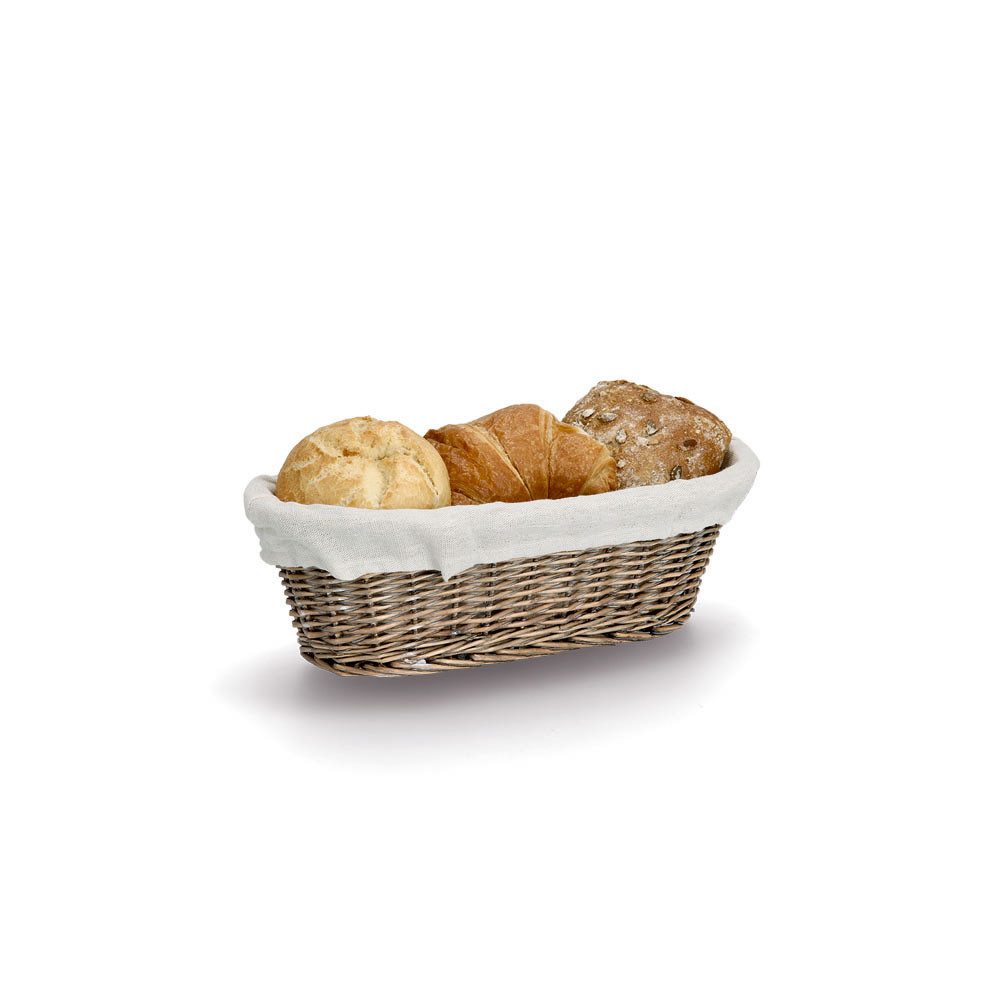 Zeller Present Brotkorb mit Beutel, Weide/Canvas (90% Polyester/10% Baumwolle), Weide/Canvas, ca. 33 x 14 x 10 cm