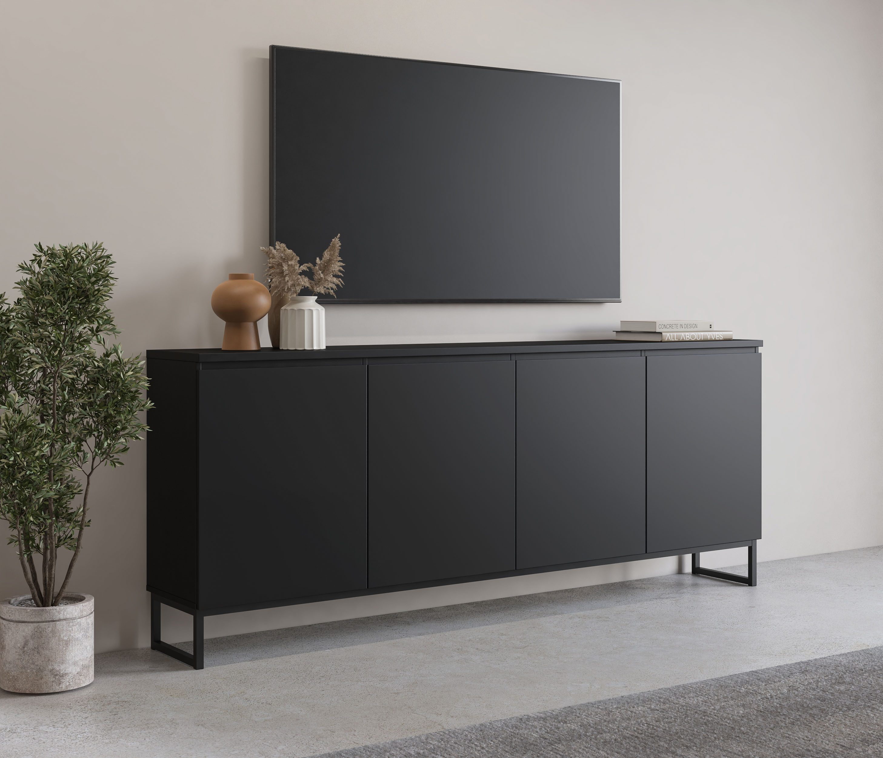 OTTO home Sideboard Modo II, Breite 200 cm, moderne grifflose Kommode 4Türen, Anrichte mit viel Stauraum, Einlegeböden verstellbar, Metallkufen