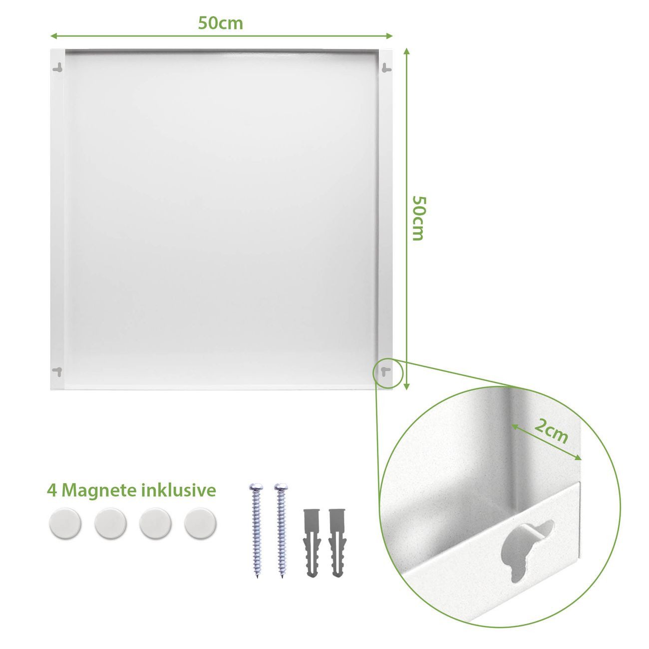 banjado Magnettafel Stahl Quadratisch Junges Getreide, (inkl. 4 Magnete, Quadratische Stahlmagnettafel)