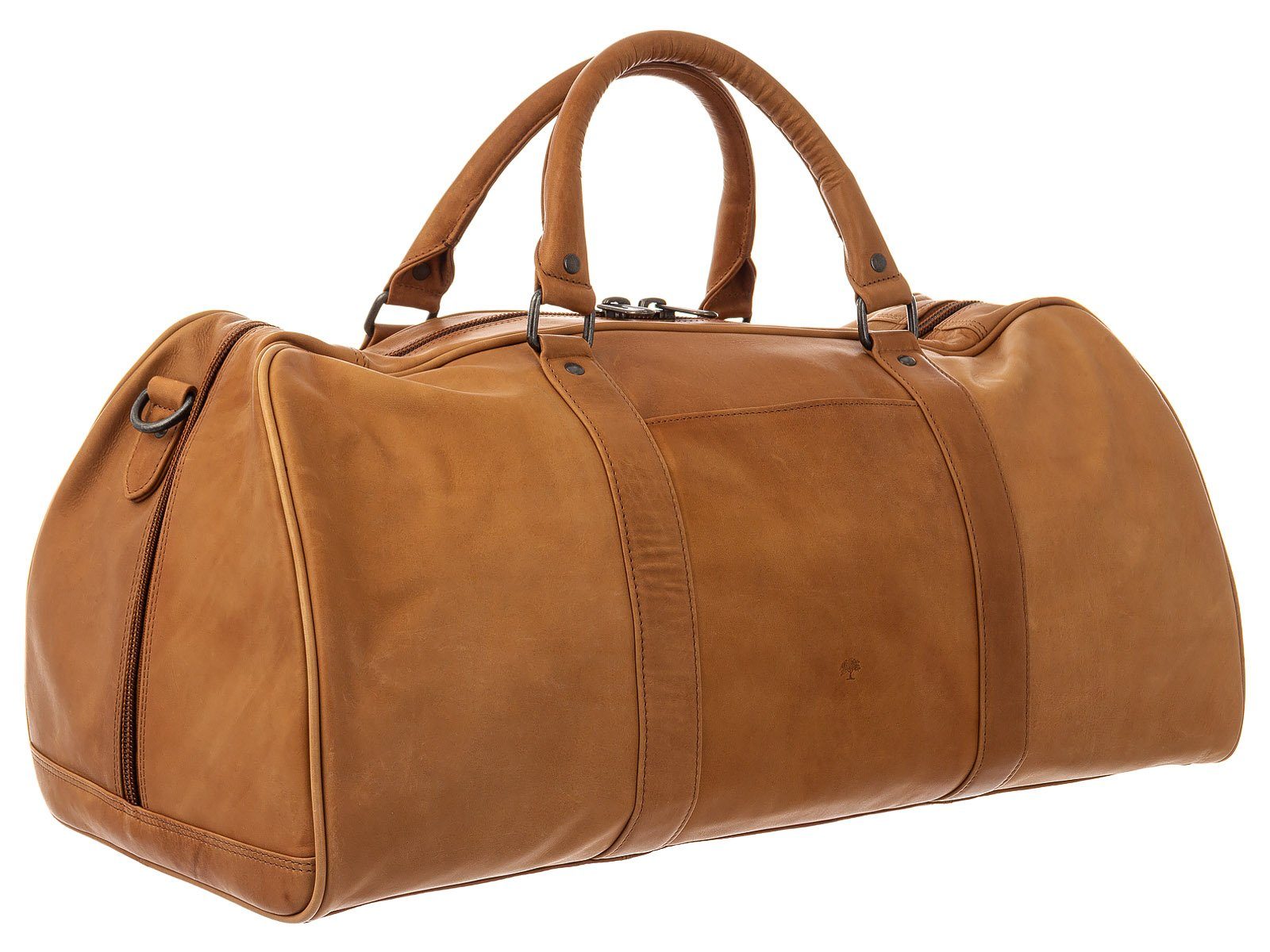 Pull Prato Reisetasche cognac Oil Oil 2-Wege Up Leder LRT3-O Up Reißverschluss, Pull mit Rindleder