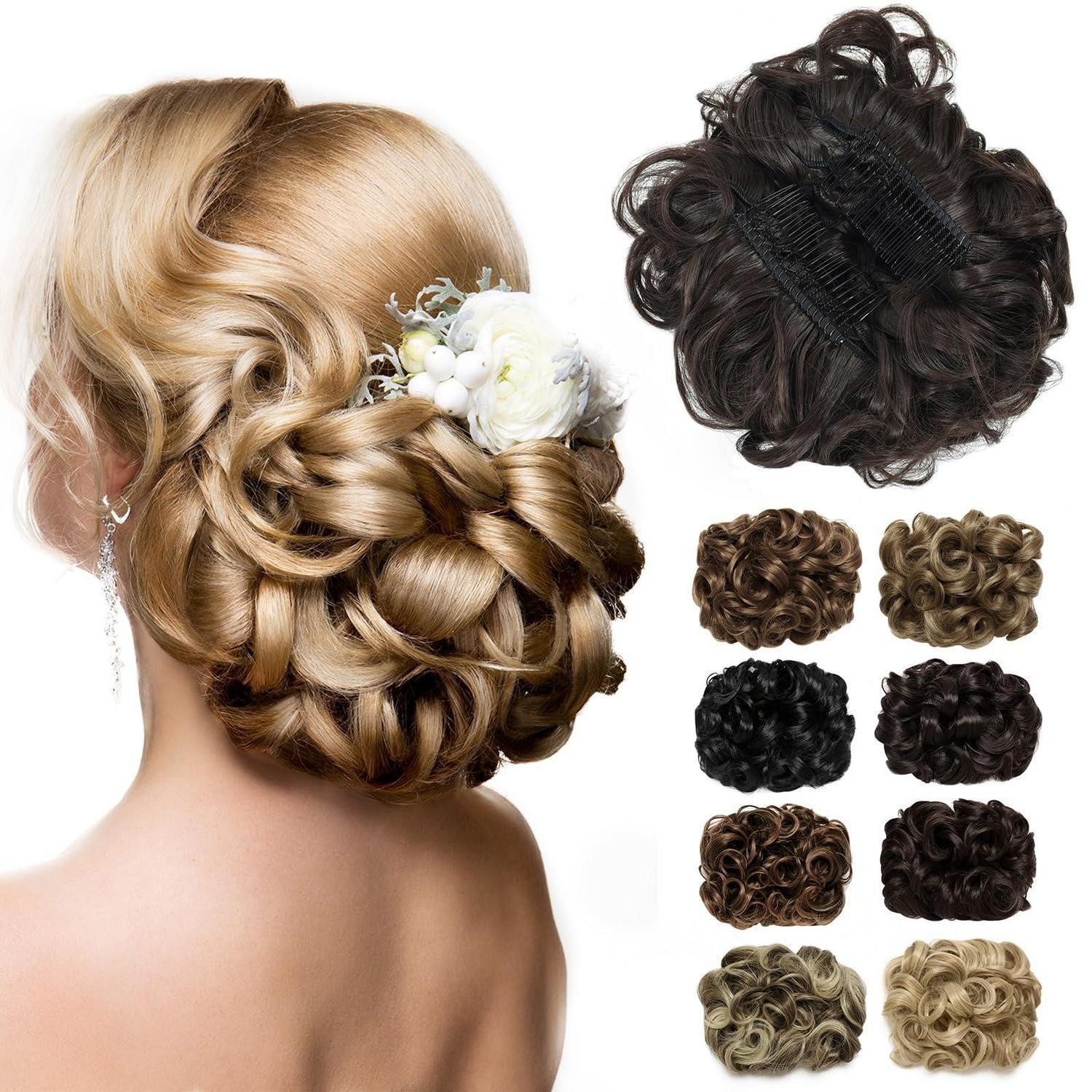 LuxusKollektion Kunsthaar-Extension Haarteil Dutt Scrunchie Updo Lockig Braun Kämme Mittelbraun-Kämme