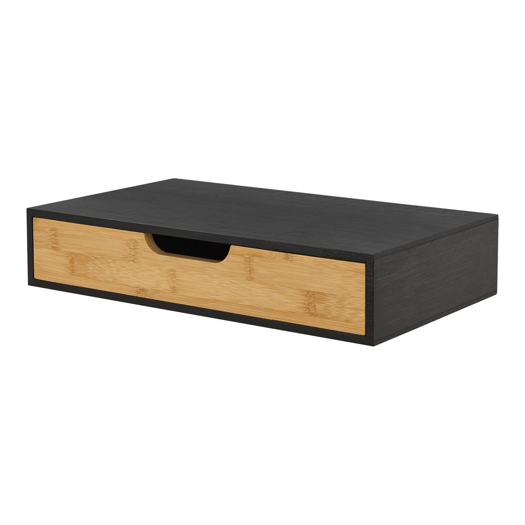 en.casa Wandregal, »Bokn« mit Schublade 40x24x8 cm Bambus Schwarz günstig online kaufen