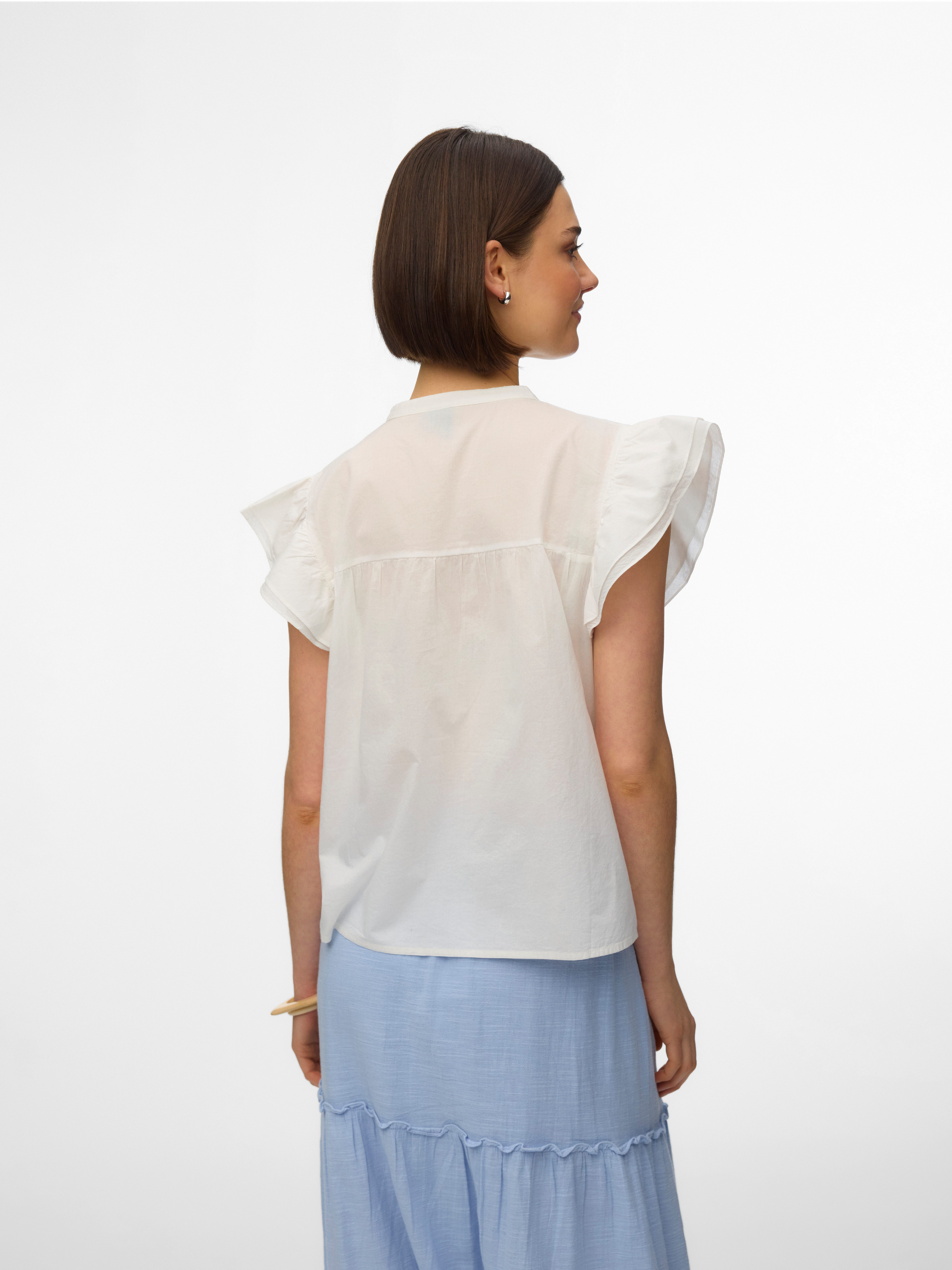 Vero Moda Kurzarmbluse VMLINE SS V-NECK TOP WVN NOOS Baumwolle, Lochstickerei