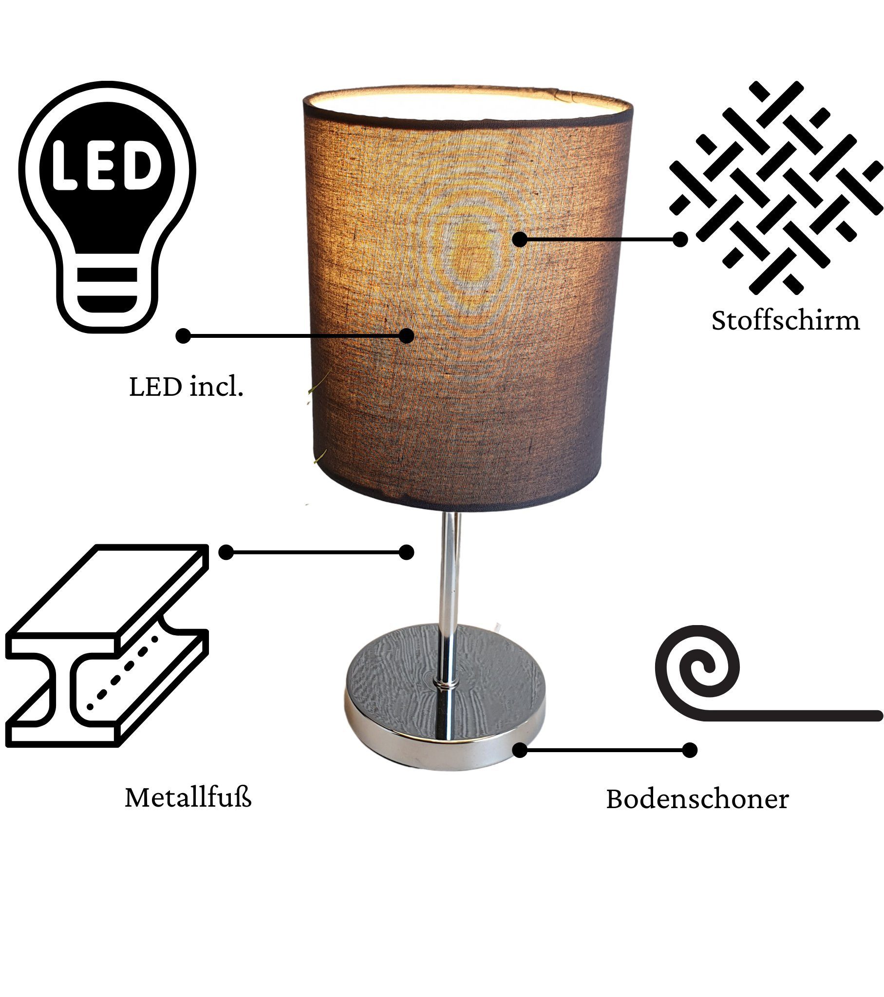 Lichthandel Hoch LED Tischleuchte Nachttischlampe 2er Set Nachttischleuchte für Schlafzimmer Tischlampe, LED wechselbar, warmweiß, LED – Bild 3 von 5
