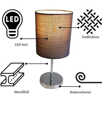 Lichthandel Hoch LED Tischleuchte Set LED Nachttischlampe Tischleuchte modern Stoffschirm incl. 3W LED, LED wechselbar, warmweiß, inklusive LED, nicht dimmbar, Doppelset