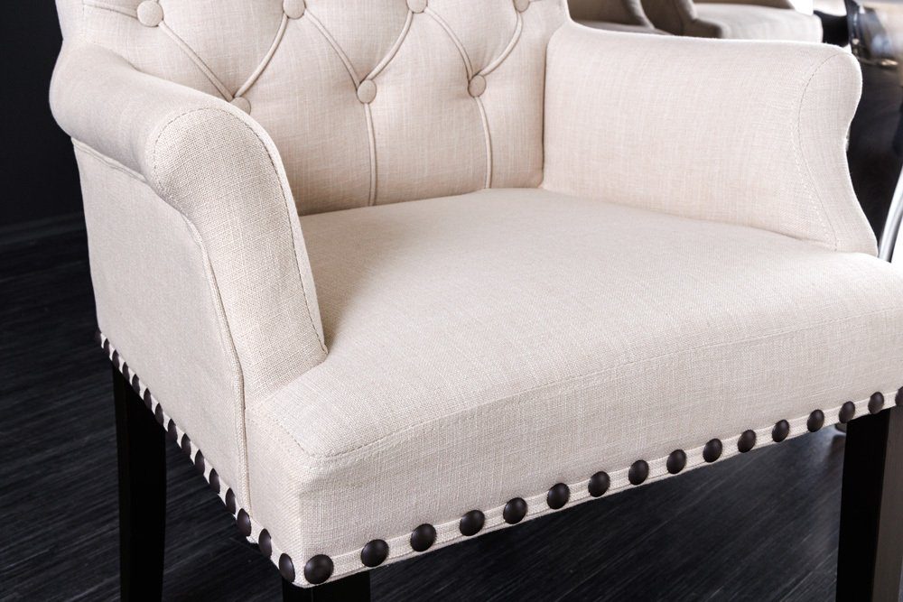 riess-ambiente Armlehnstuhl CASTLE beige/schwarz - Strukturstoff, Holzbeine, mit Armlehne (Einzelartikel, 1 St), Landhaus & Chesterfield-Kombination - ideal für – Bild 4 von 5