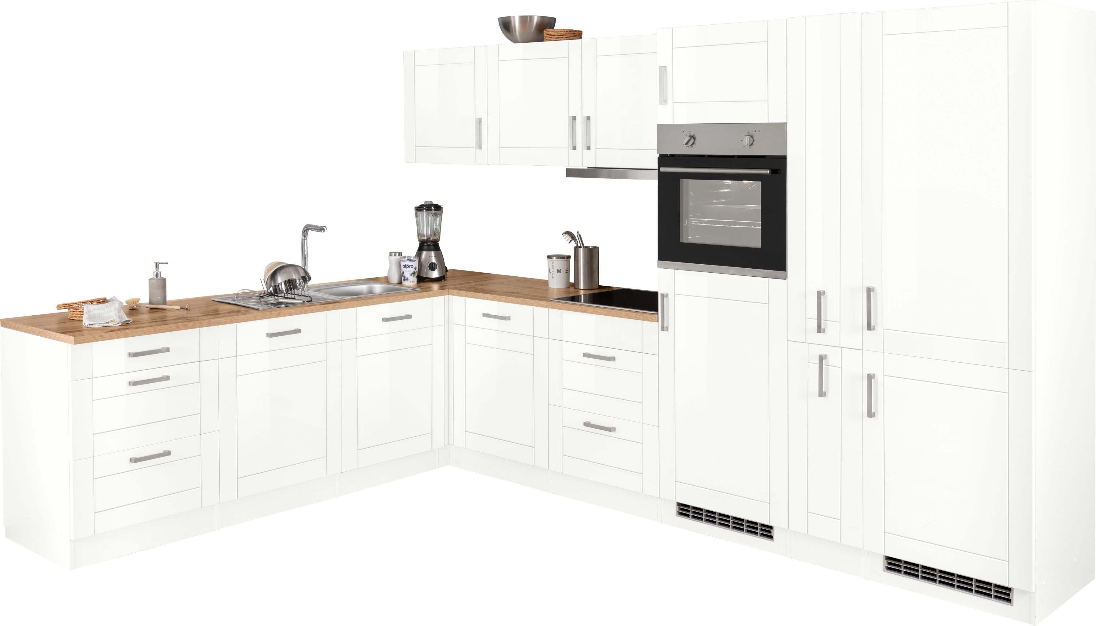 KOCHSTATION Winkelküche KS-Tinnum, mit E-Geräten, Stellbreite 240/330 cm