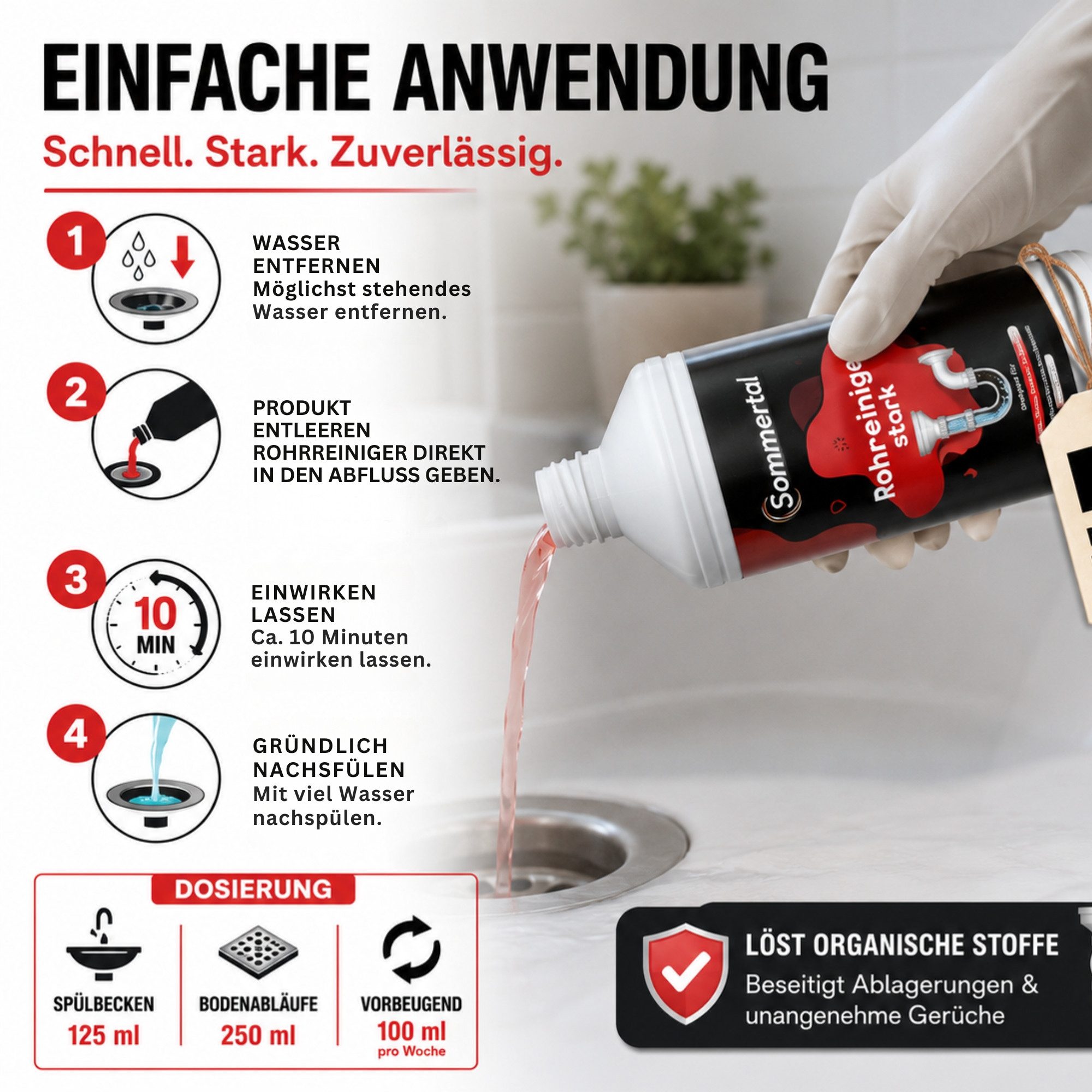 Sommertal Rohrreiniger stark, Flüssig-Abflussreiniger Polsterreiniger (Einzelartikel, [- 1 Flasche, 1000 ml Rohrreiniger Abflussreiniger 1000 ml stark wirksam)