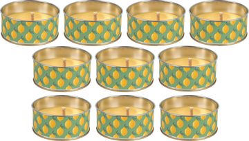 Müller Kerzen Outdoorkerze 10er Set Citronella Maxi Cup "Lemon", Ø 15,3 x H 8,4 cm, gelb (10-tlg)