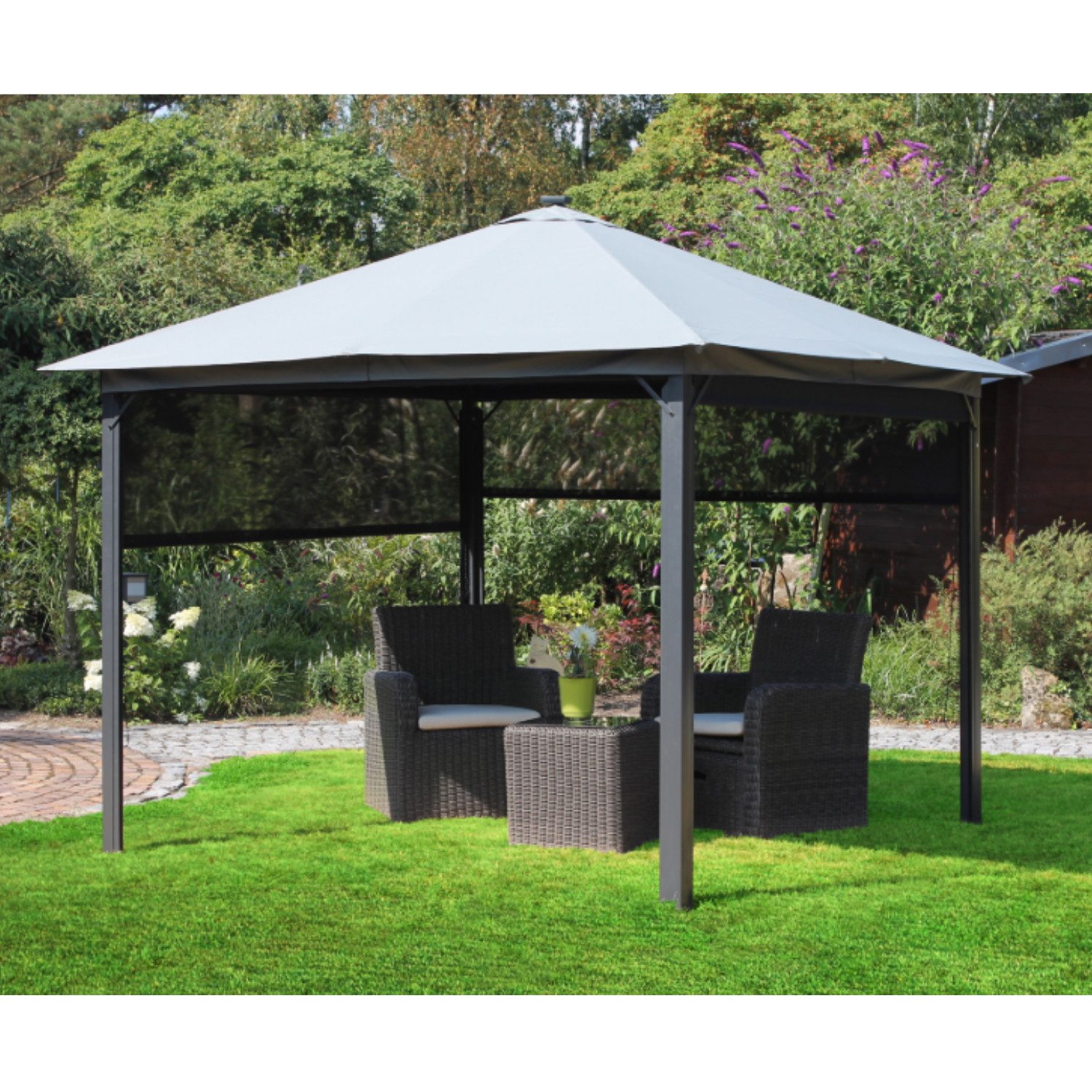 Leco Pavillon / Solarpavillon "Lina", mit 4 Seitenteilen, mit 4 Seitenrollos & LED-Beleuchtung