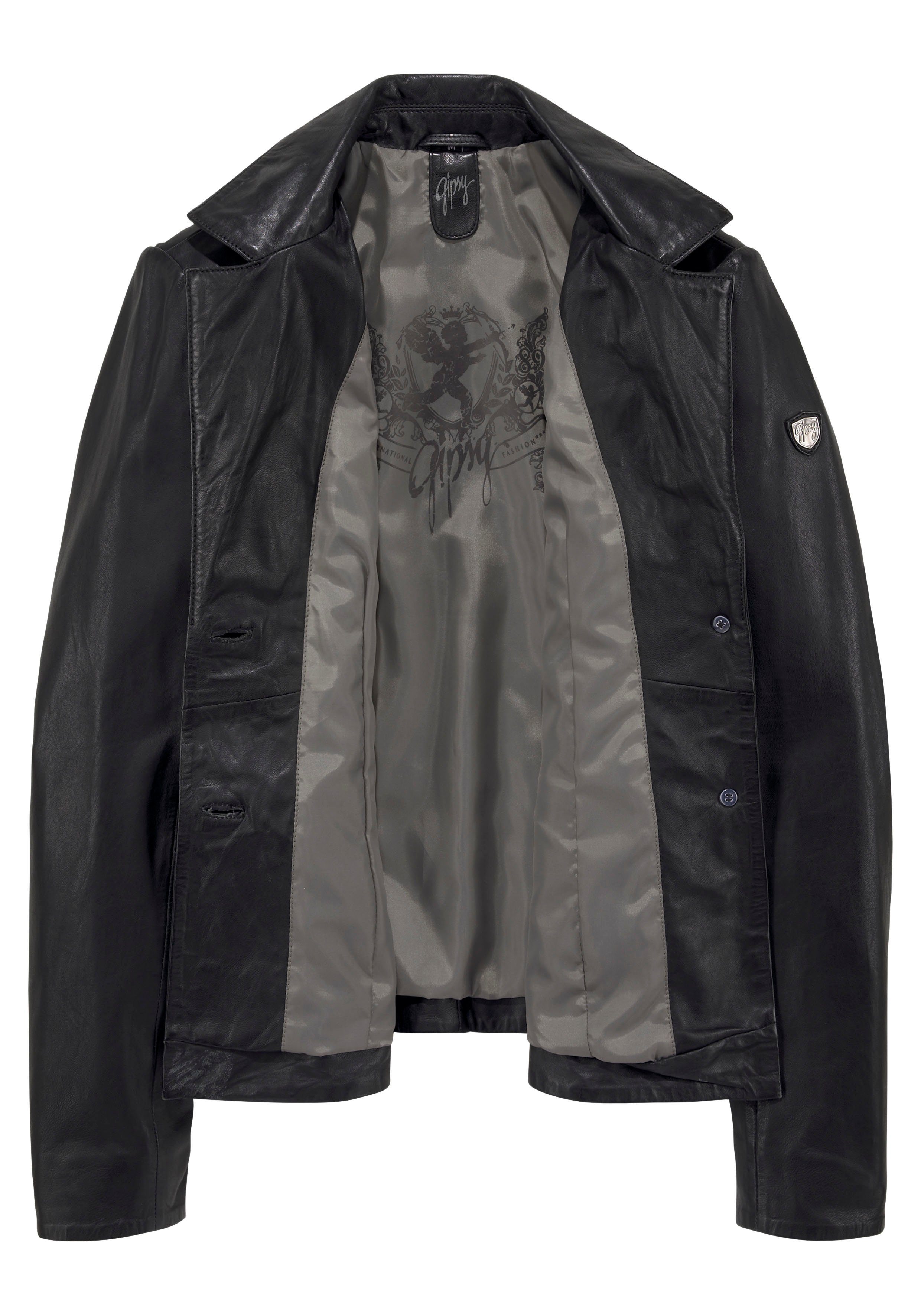 Gipsy modischem Reverskragen mit Lederjacke Mya black Blazer-Stil im