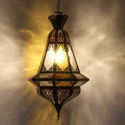 Casa Moro Deckenleuchten Marokkanische Lampe Houta Gelb Weiß orientalische Hängelampe, ohne Leuchtmittel, Ramadan Deckenlampe wie aus 1001 Nacht