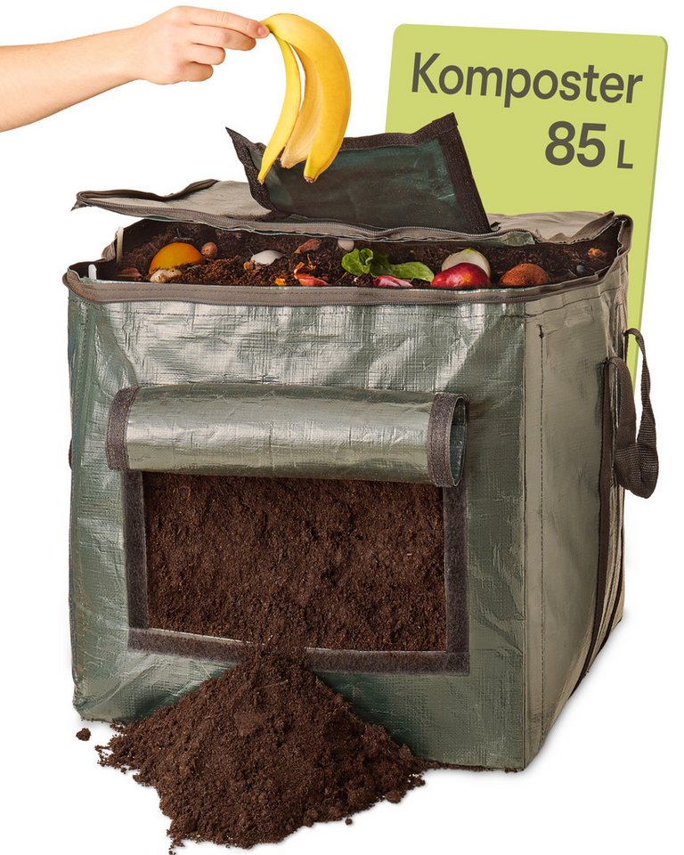 Praknu Thermokomposter 85L Thermo Komposter - Platzsparender Schnellkomposter – Thermo, 85 l, Indoor/Outdoor - für schnelle Komposterde, Perfekt für Garten
