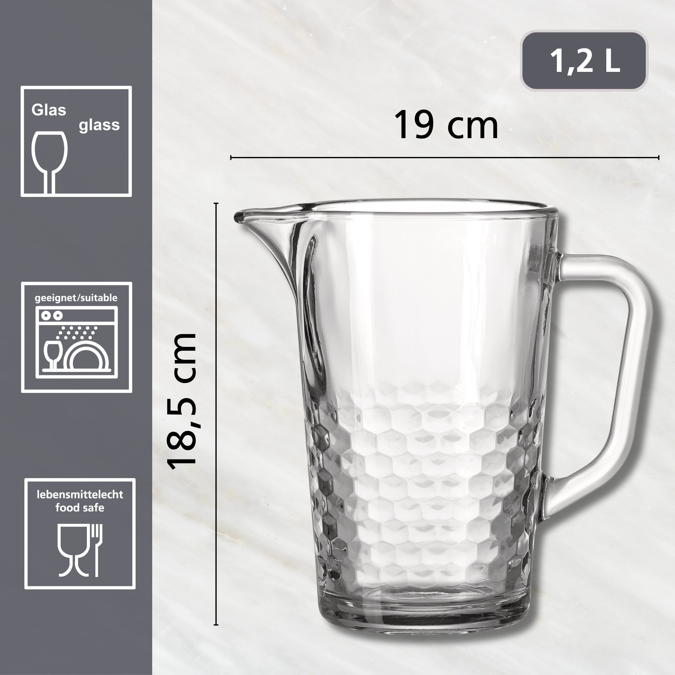 Ritzenhoff & Breker Wasserkrug Favo, (1-tlg), Spülmaschinengeeignet, Fassungsvermögen: 1,2 Liter – Bild 4 von 4