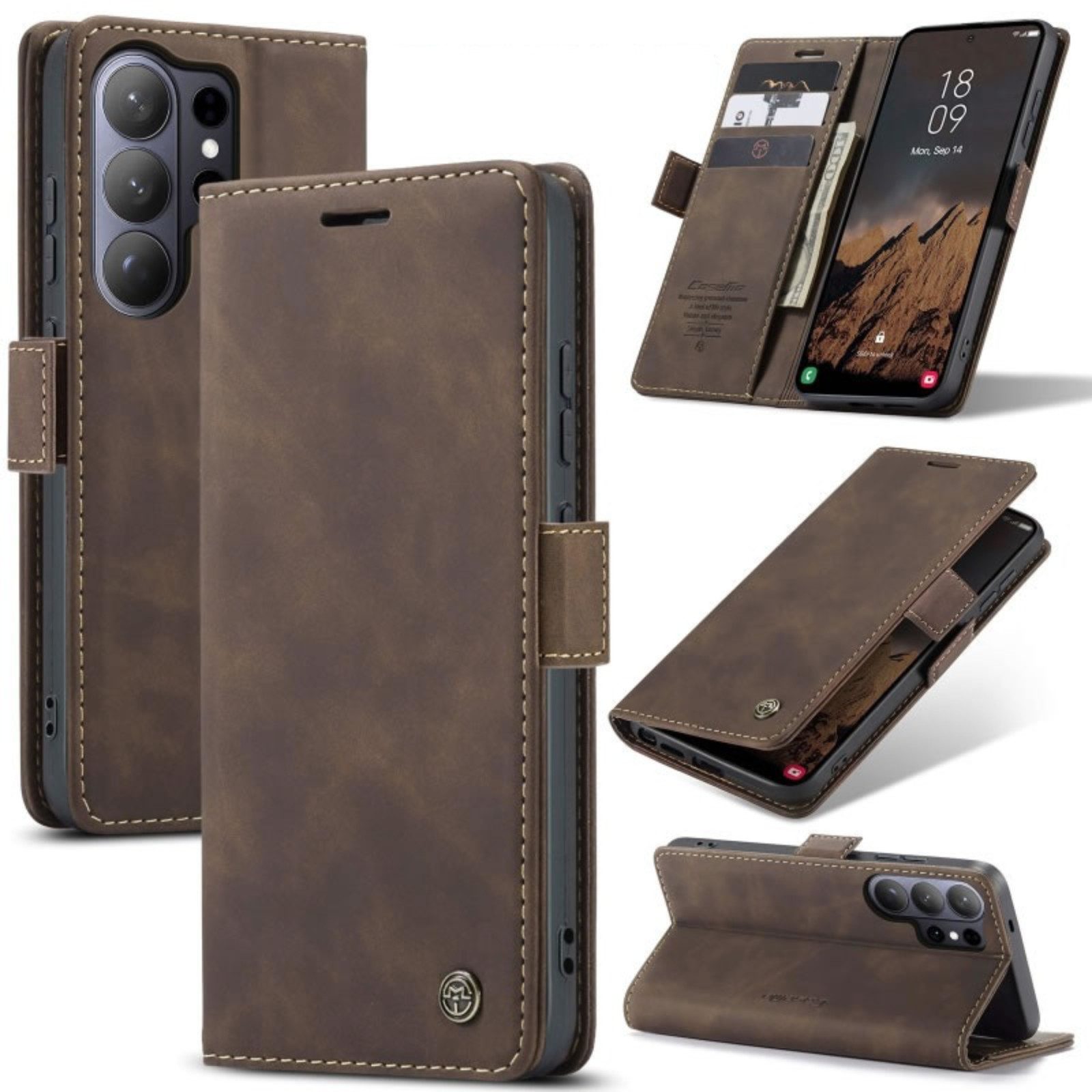 CaseMe Handyhülle Premium Hülle für Samsung Klapphülle Samsung S26 Ultra-Dunkelbraun