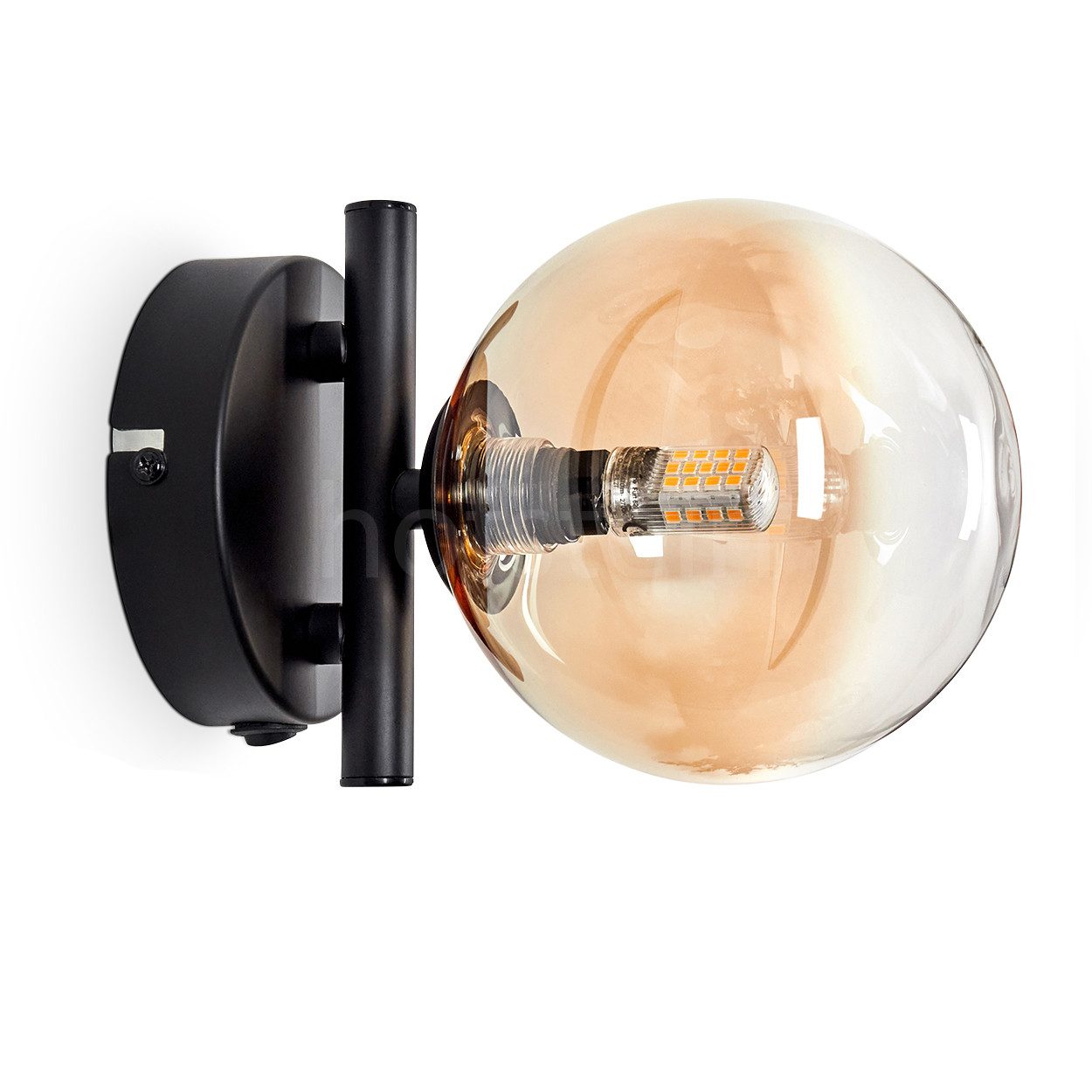 hofstein Wandleuchte Wandlampe aus Metall/Glas in Schwarz/Bernstein/Klar, ohne Leuchtmittel, Leuchte mit Glasschirm, An/-Auschalter, 1xG9, ohne Leuchtmittel