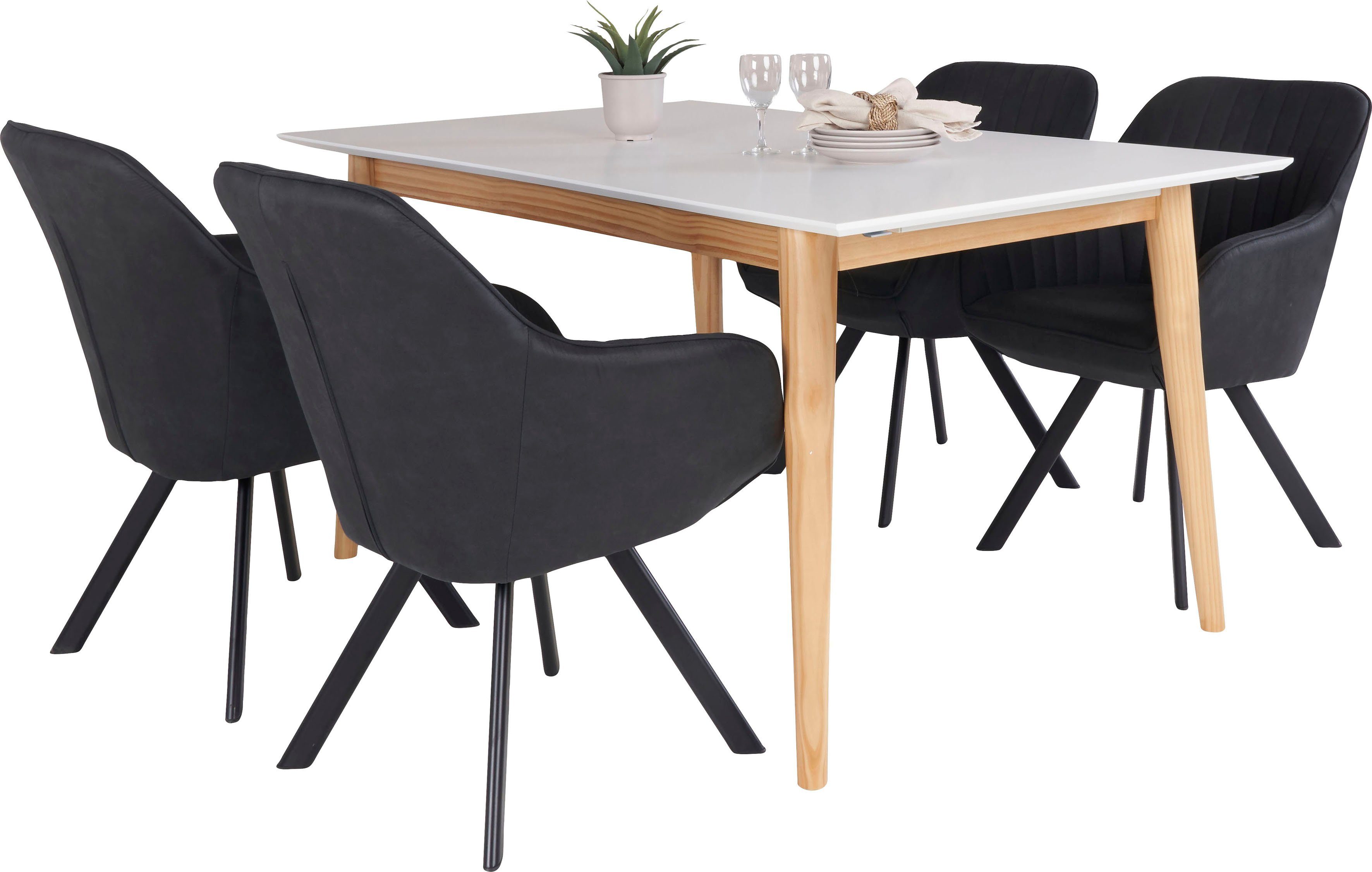 Homexperts Essgruppe Odense, (Set, 5-tlg), mit ausziehbarem Tisch, Bequeme  Stühle mit Drehteller