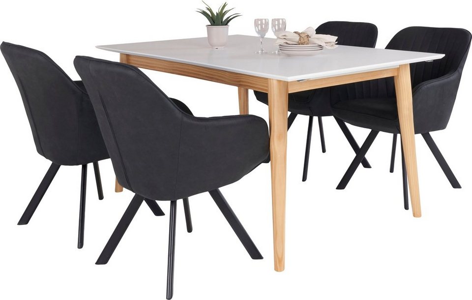 Homexperts Essgruppe Odense, (Set, 5-tlg), mit ausziehbarem Tisch, Bequeme  Stühle mit Drehteller