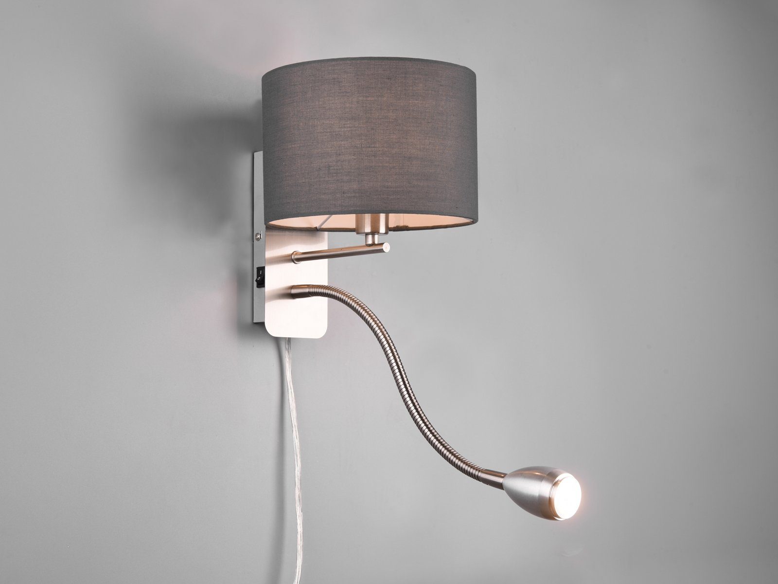 TRIO Leuchten LED Wandleuchte mit Leselampe & Schalter Höhe 23,5cm, Dimmfunktion, LED wechselbar, LED fest integriert, Warmweiß, innen, Designklassiker Bett Nachttischlampe, Wand-Lampe mit Stecker