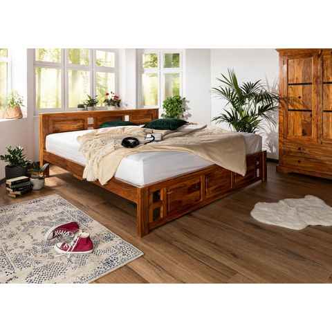 Massivmoebel24 Massivholzbett Bett Akazie 200x200x90 honig lackiert OXFORD #0254