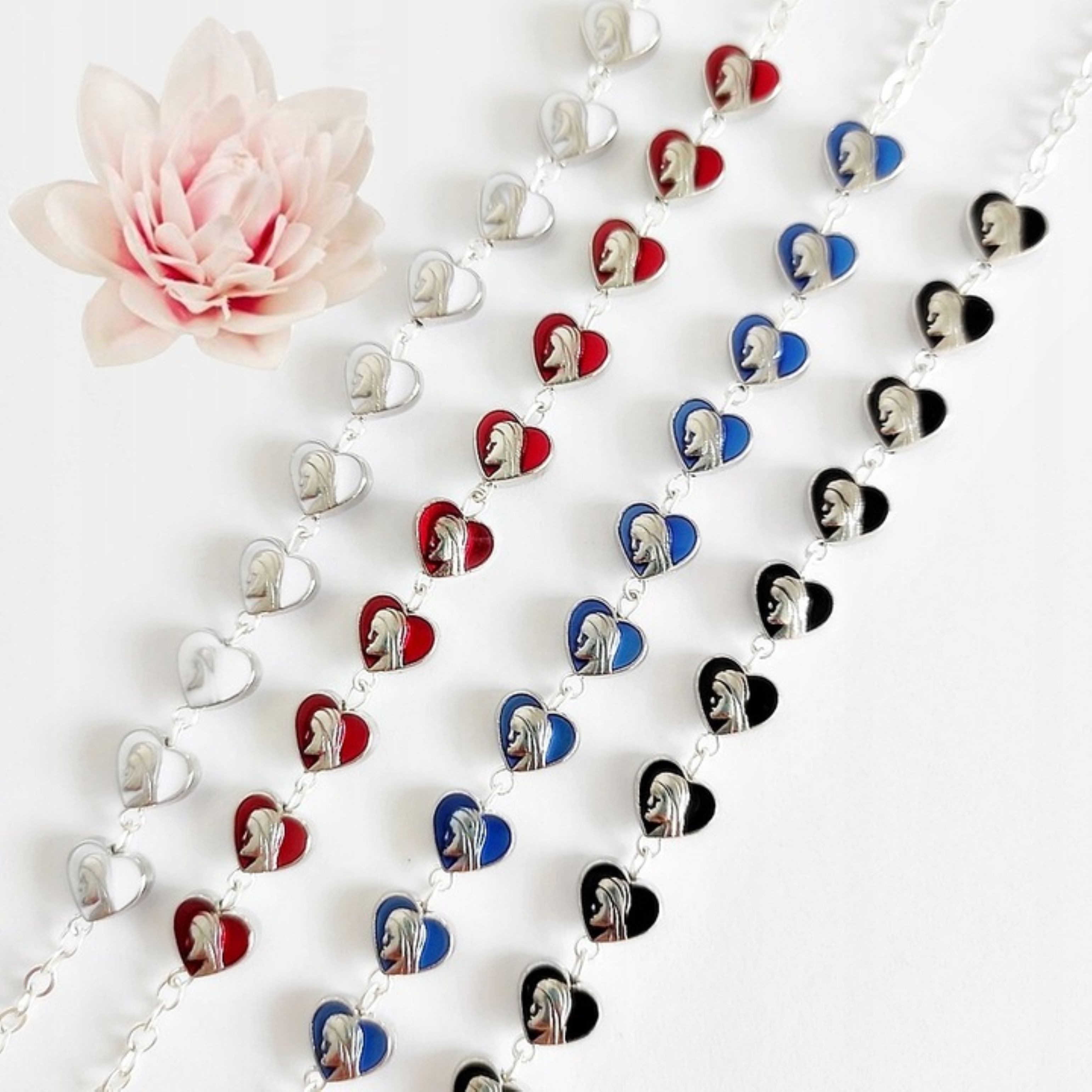 Festivalartikel Schmuckset Rosenkranz Armband Zehner mit Herzperlen & Maria – 4 Farben (1-tlg)
