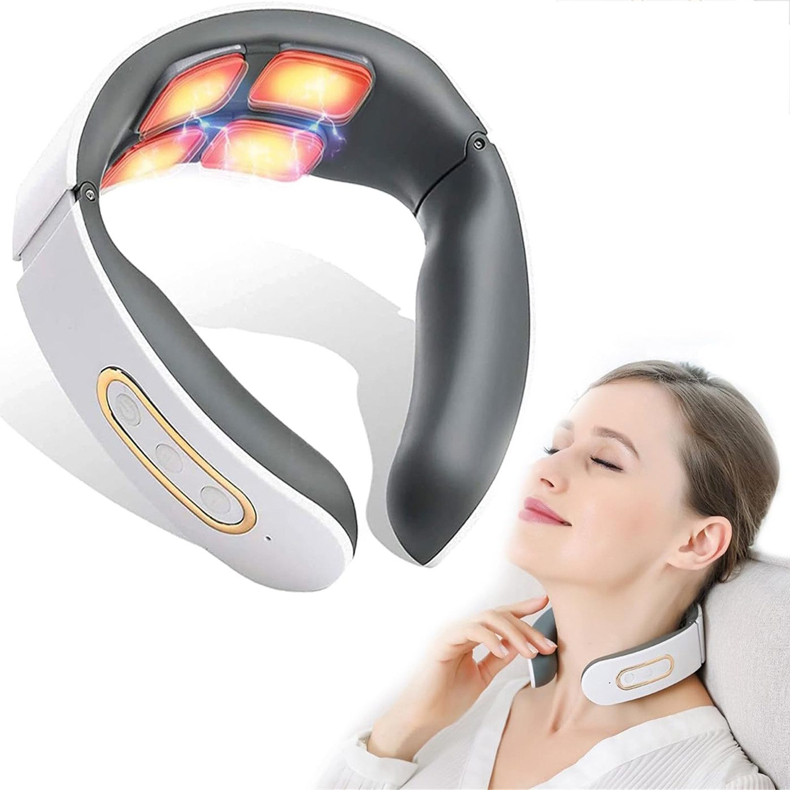MOPUEA Nacken-Massagegerät Elektrisches Nackenmassagegerät mit Wärmefunktion kabellos 6 Modi, Massagegerät, Kabelloses Nackenmassagegerät mit Wärme und 6 Modi, Kabellos, Wärmefunktion, kompakt, ergonomisch, tragbar