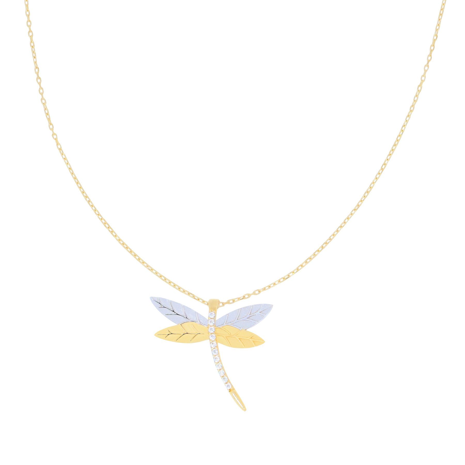 Stella-Jewellery Collier 585er Gelbgold Collierkette mit Libelle bicolor, Collierkette mit Libelle (Bicolor)