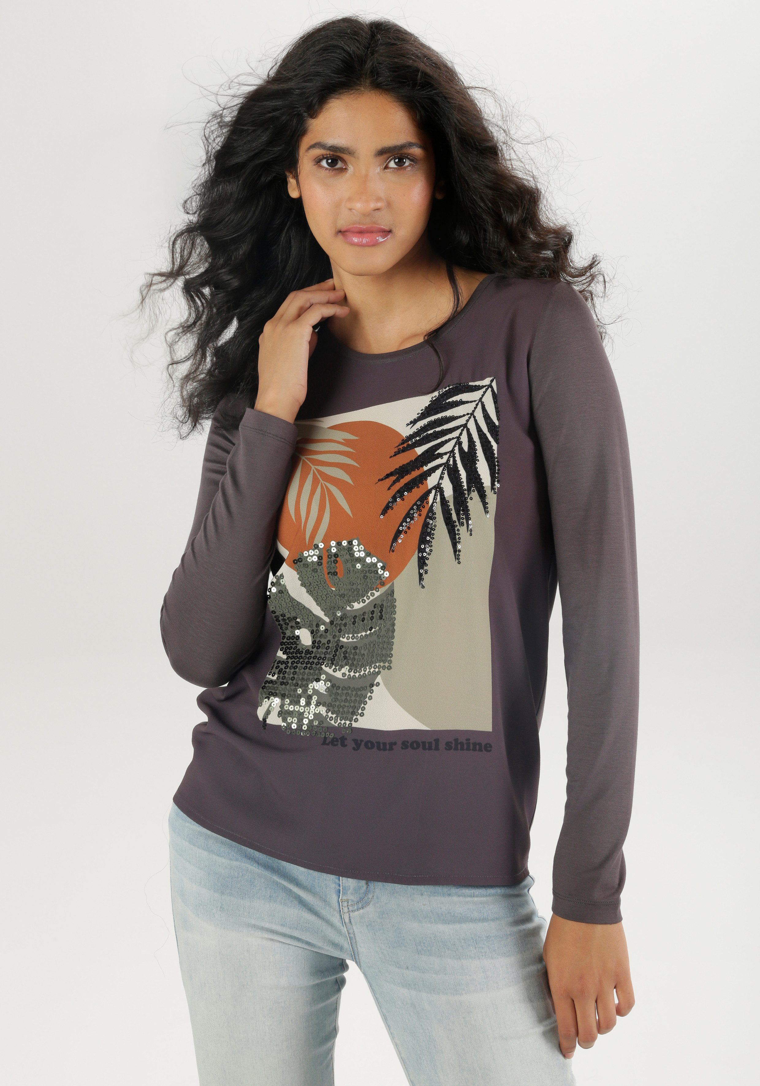 Aniston SELECTED Shirtbluse mit glänzenden Pailletten günstig online kaufen