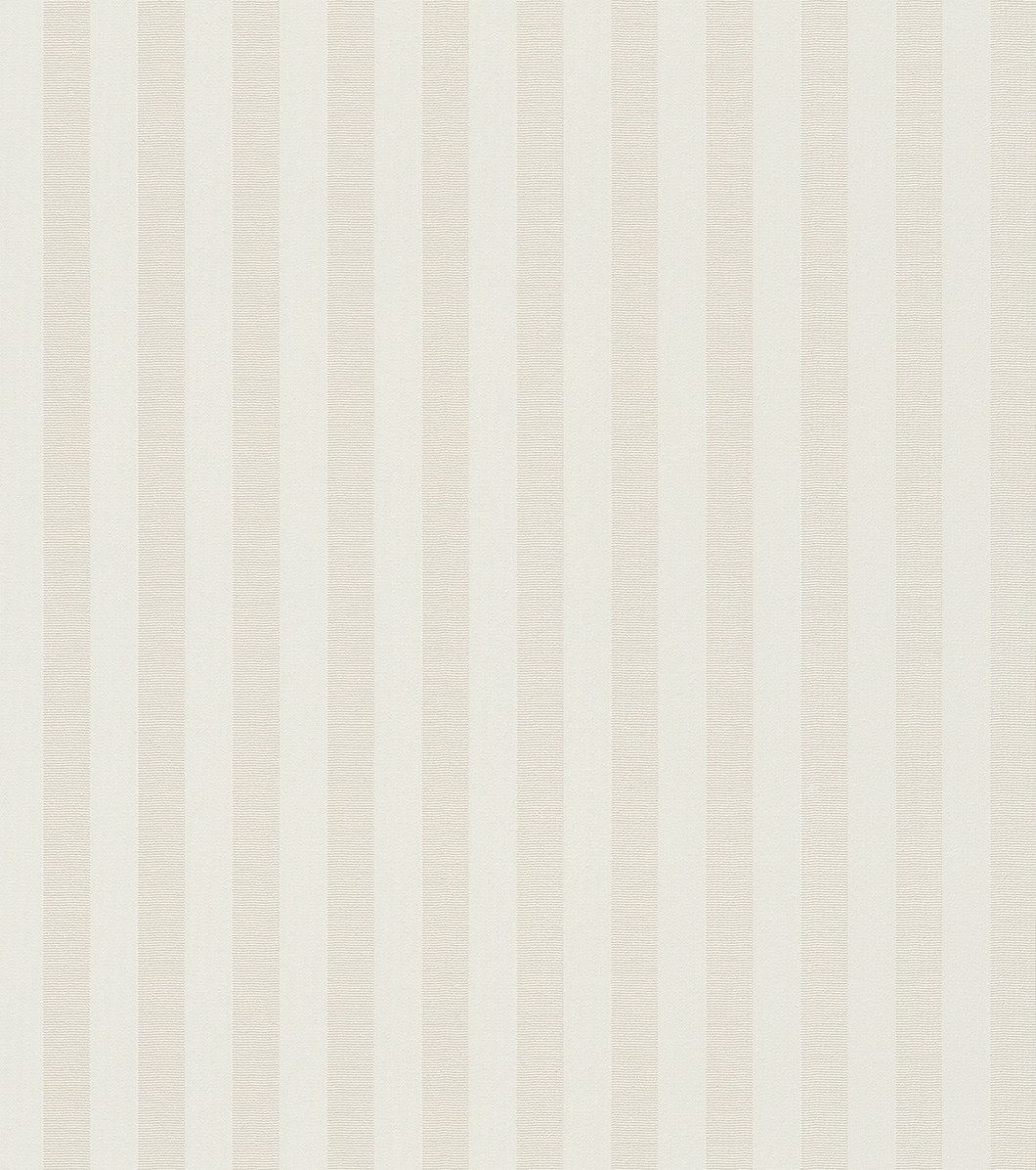 Rasch Vliestapete Gestreift - Vinyltapete Weiß Creme, Streifen, (1 Rolle, 1 St., 10,05 m x 0,53 m), gute Lichtbeständigkeit, feucht abwischbar, restlos abziehbar