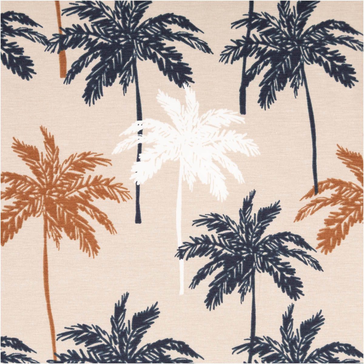 SCHÖNER LEBEN. Stoff Jersey Stoff Meterware Baumwolljersey Palmen sand 145cm, allergikergeeignet