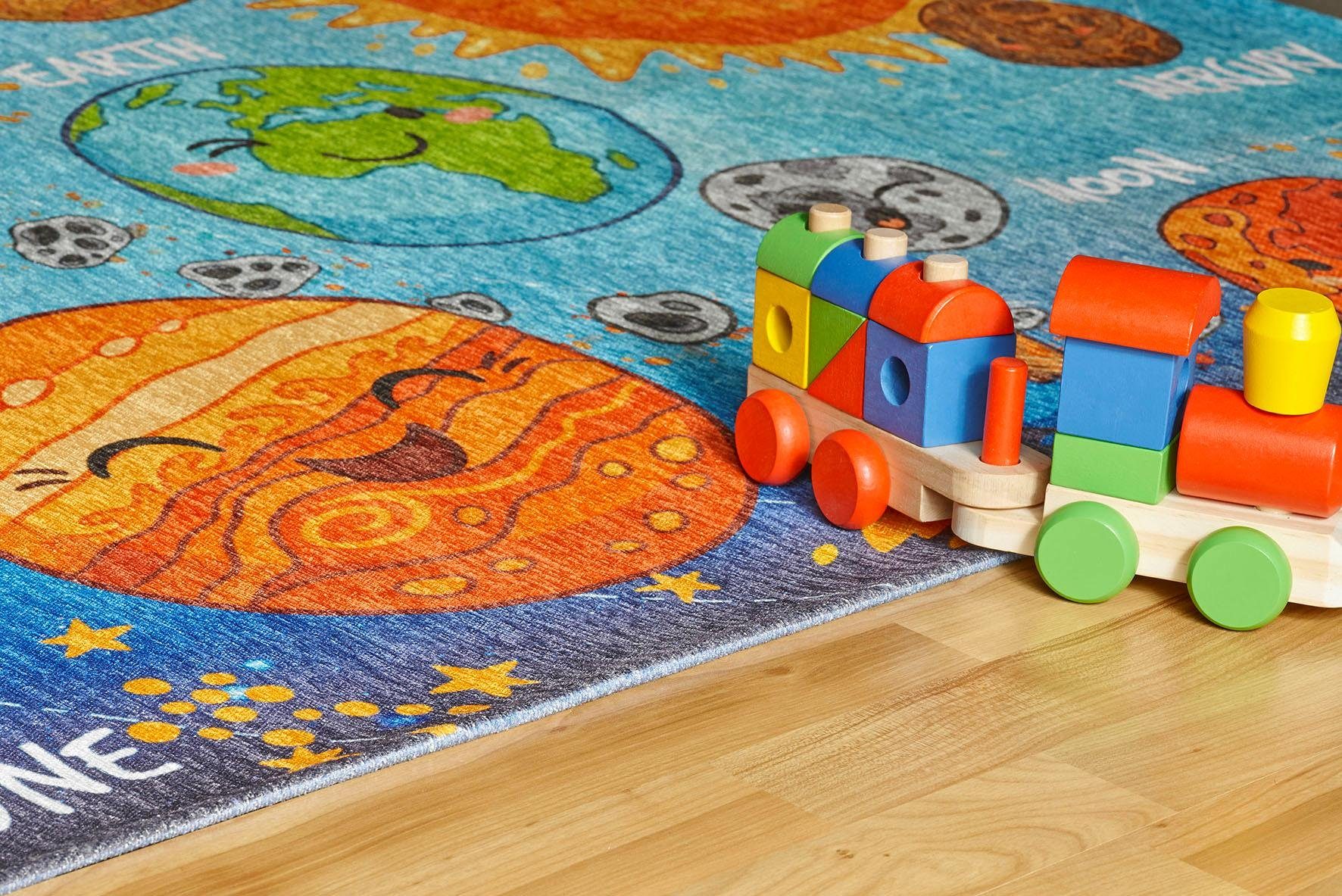 Obsession Kinderteppich My Torino Kids 230, rechteckig, Höhe: 10 mm, Motiv Weltall, Kinderzimmer