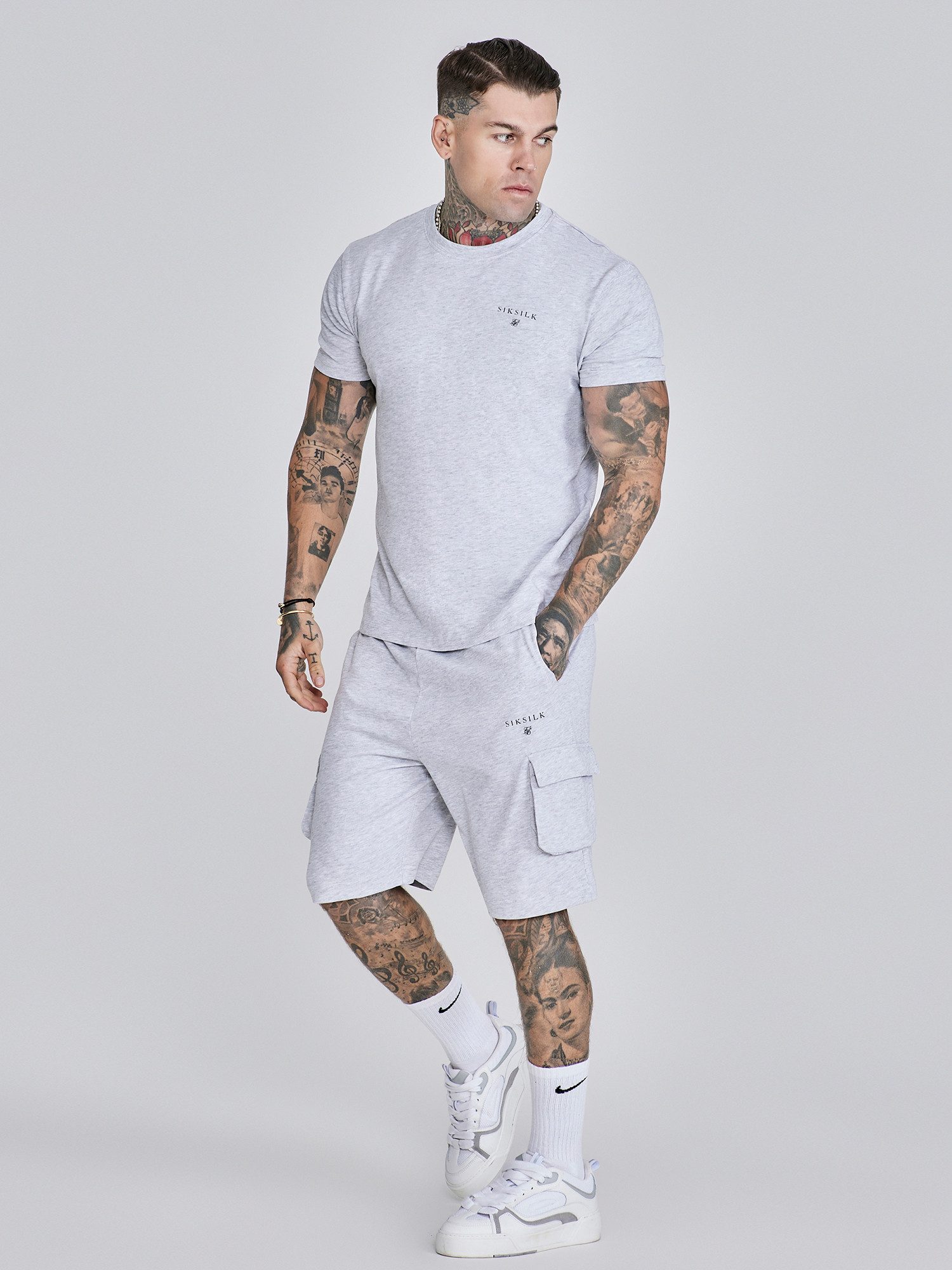 Siksilk T-Shirt & Shorts SikSilk Herren Grau Marl T-Shirt und Shorts Set günstig online kaufen