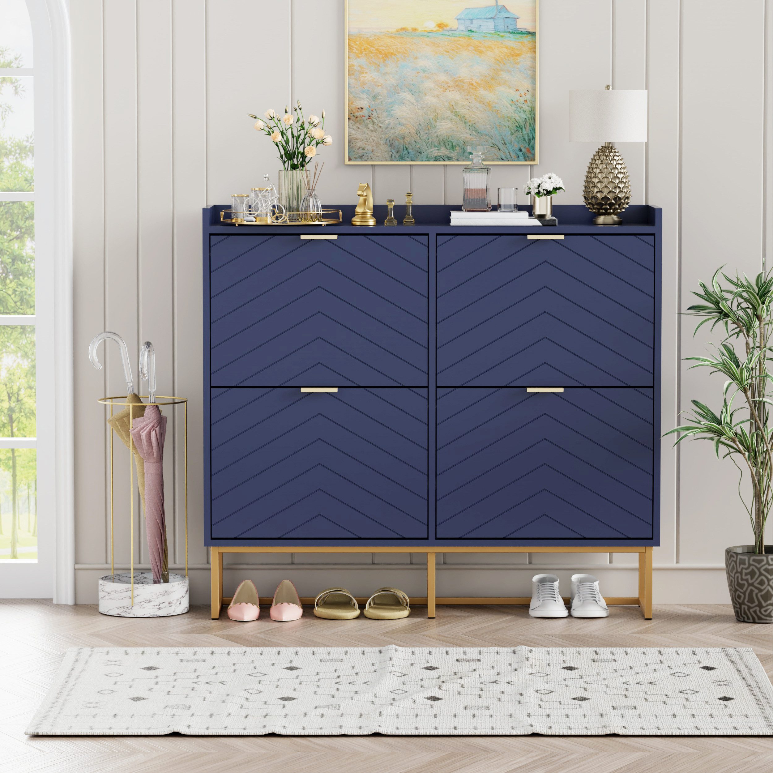 UEV Schuhschrank mit 4 Klappen, Schuhkipper Schmal, Schuhregal mit Metallfü günstig online kaufen