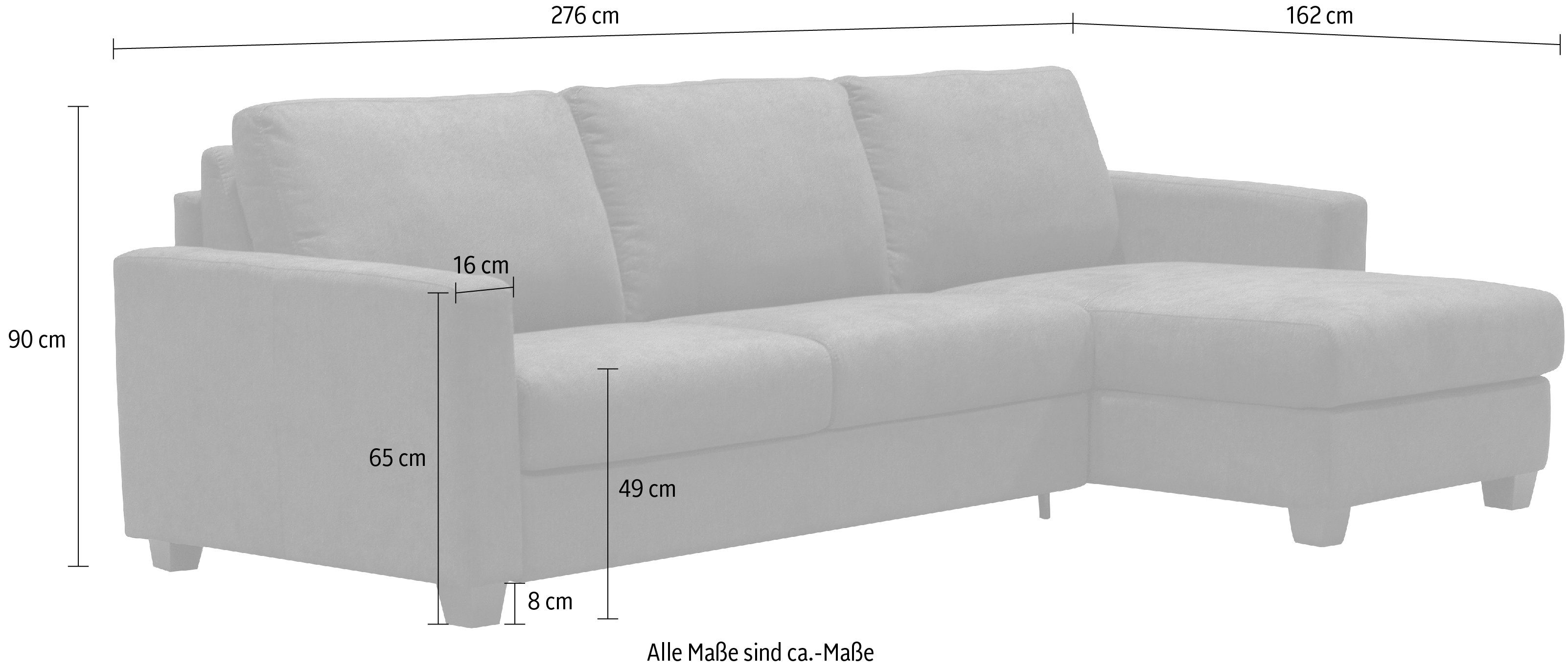 Matratze cm Italia Liegefläche Avellino, Bettfunktion, Ecksofa Nias mit taupe und Metallgestell, 140/208