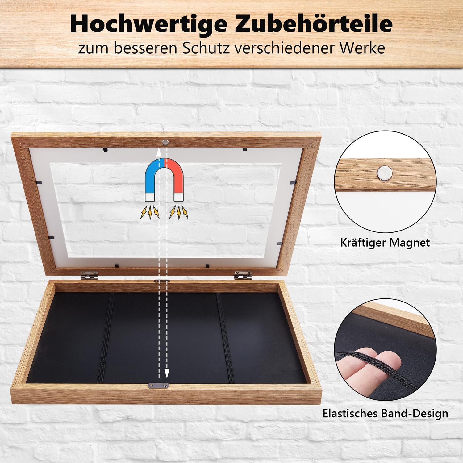 SURFOU Bilderrahmen Bilderrahmen Holz – Klappbarer Foto- & Kunstwerke Aufbewahrungsrahmen, (A4 Rahmen Bilder, 24 x 33cm, 2 Stück Holz Bilderrahmen (Braun) mit A – Bild 4 von 5