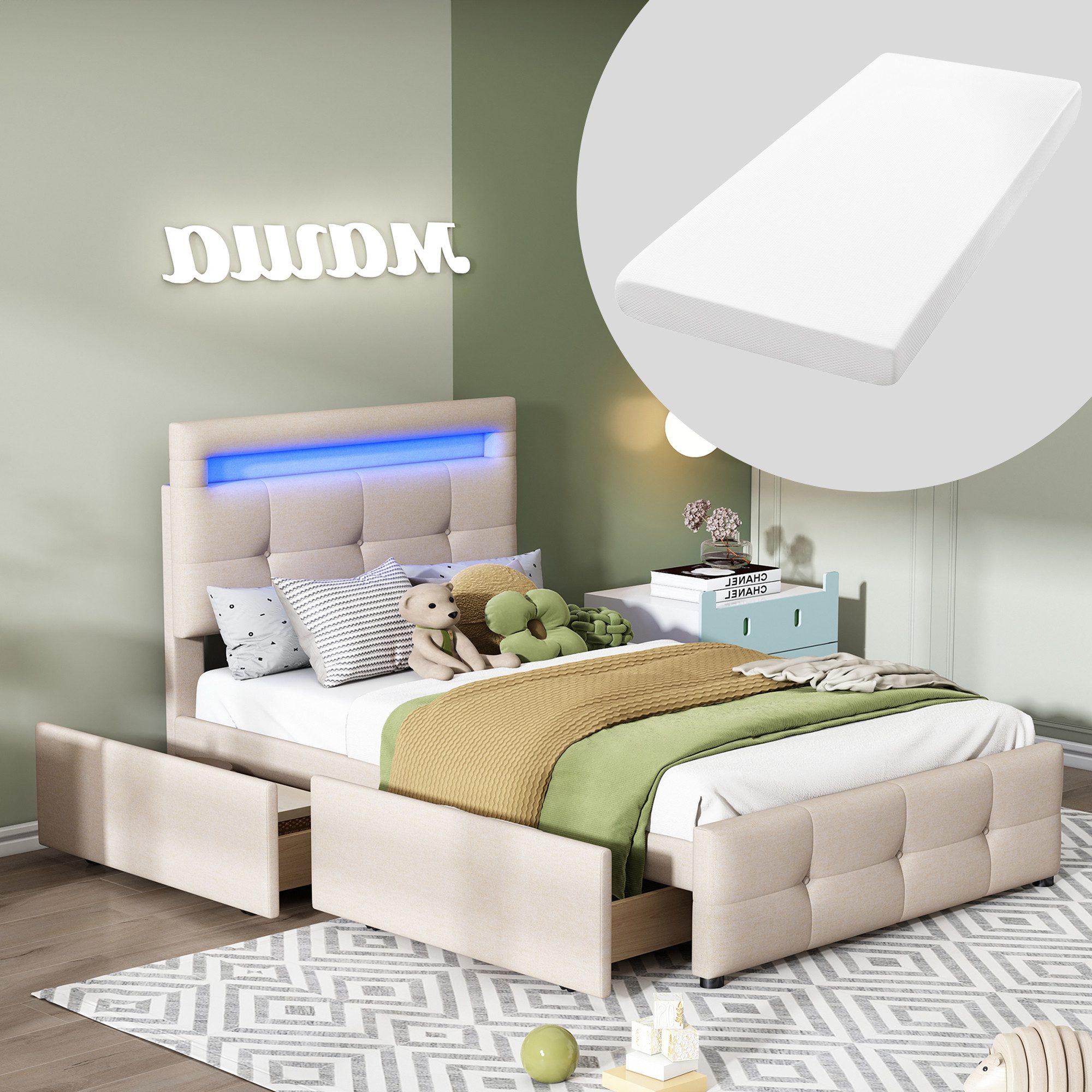HAUSS SPOLE Polsterbett 90x200cm mit LED-Leuchten, günstig online kaufen