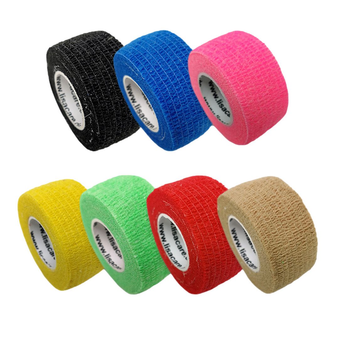 LisaCare Wundpflaster Selbsthaftende Fixierbinde - Fingerpflaster/Bandage (Farb-Mix, 7 St., Gelb, Rot, Beige, Blau, Schwarz, Neongrün & Neonpink / 2,5cm x 4,5m), Schnelle Wundversorgung!